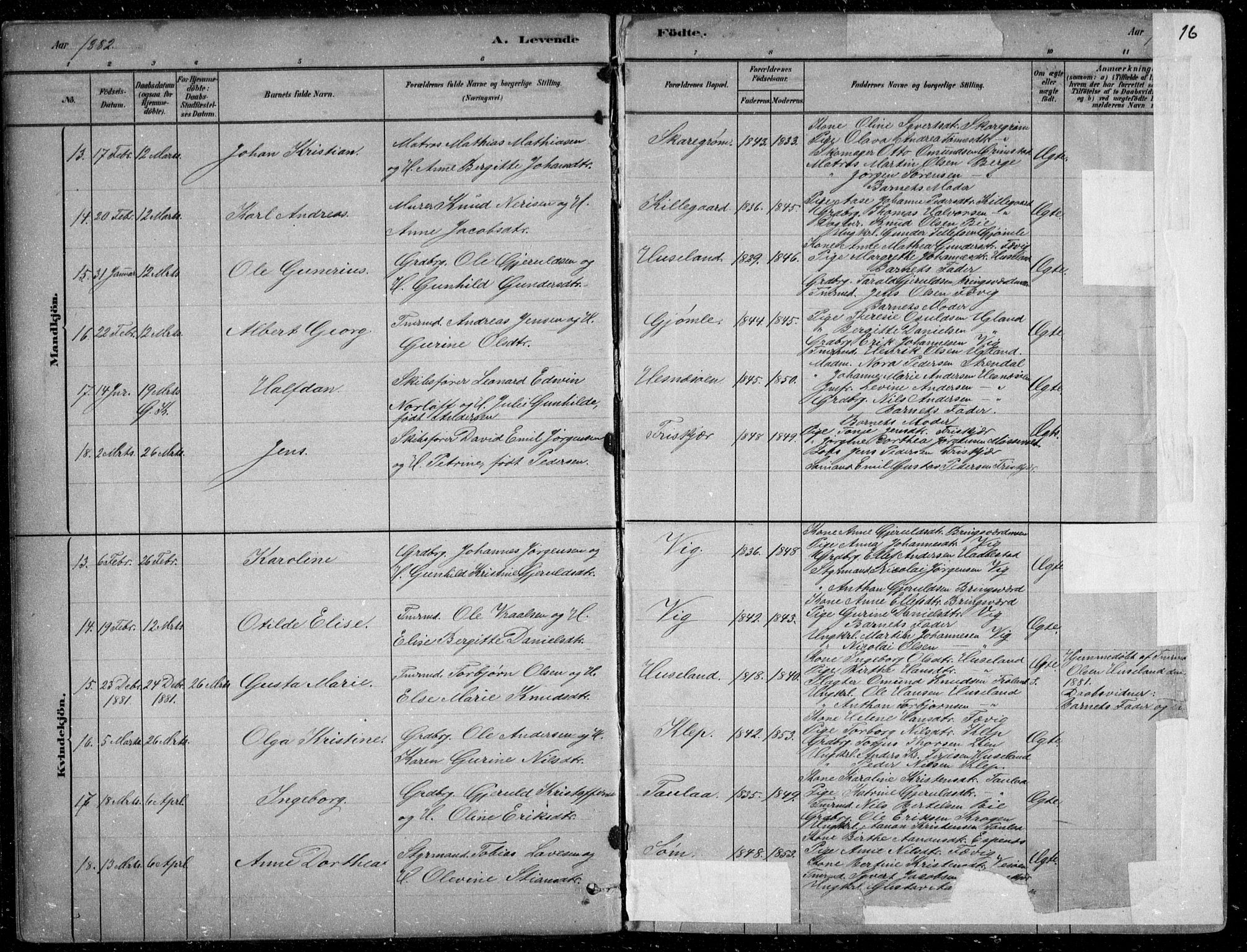 Fjære sokneprestkontor, SAK/1111-0011/F/Fb/L0011: Parish register (copy) no. B 11, 1881-1905, p. 16