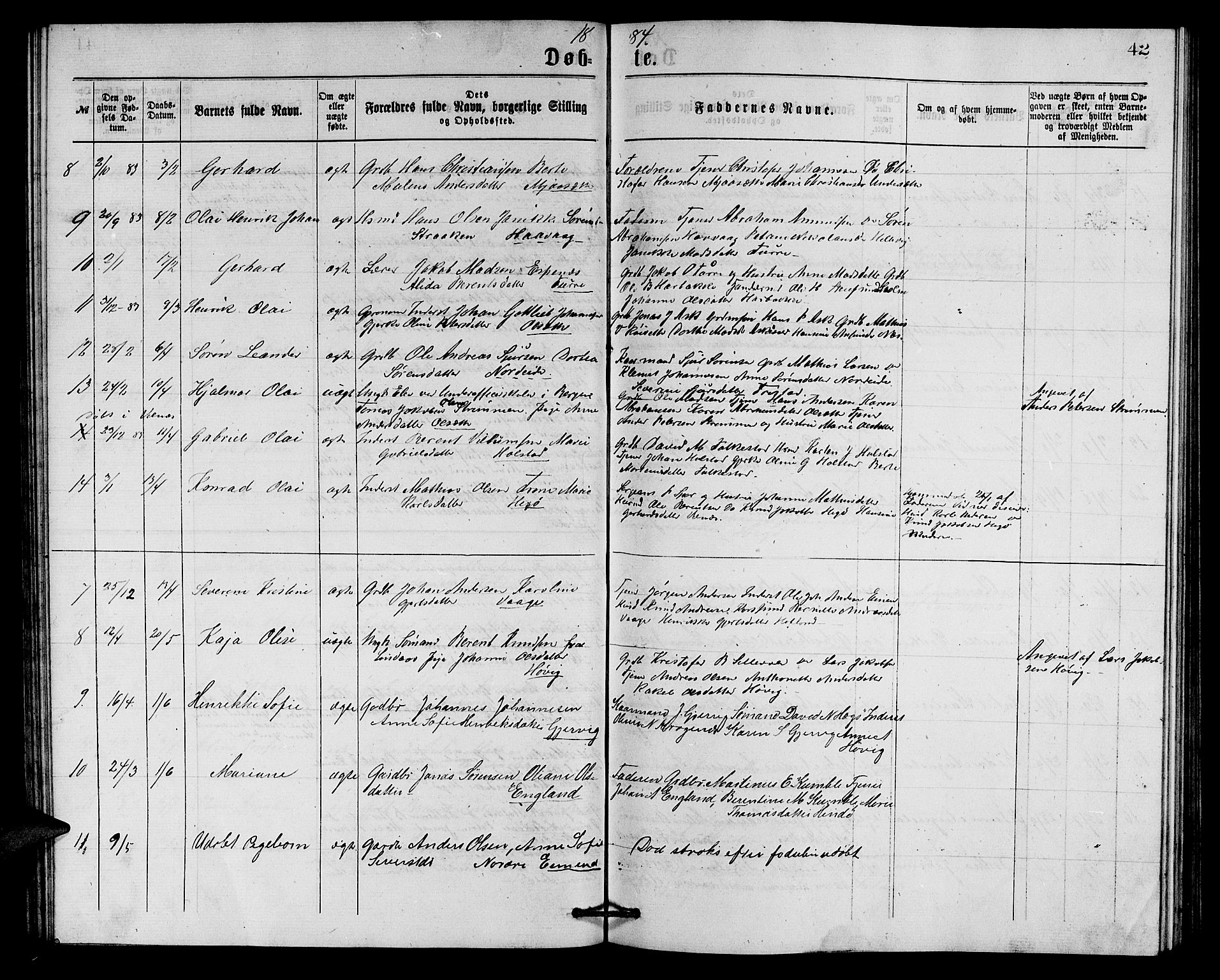 Askvoll sokneprestembete, AV/SAB-A-79501/H/Hab/Haba/L0002: Parish register (copy) no. A 2, 1873-1885, p. 42