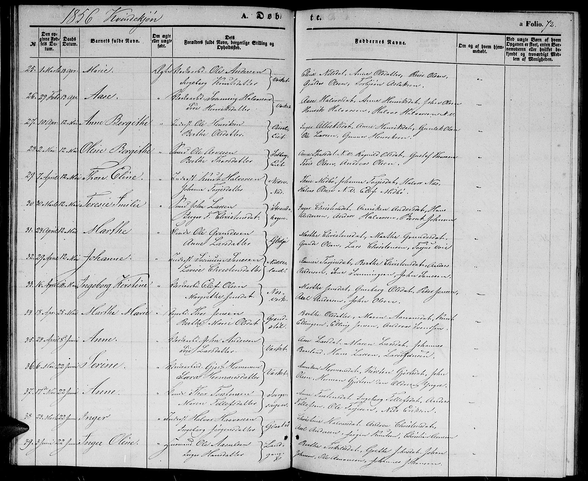Holt sokneprestkontor, SAK/1111-0021/F/Fb/L0007: Parish register (copy) no. B 7, 1849-1858, p. 72