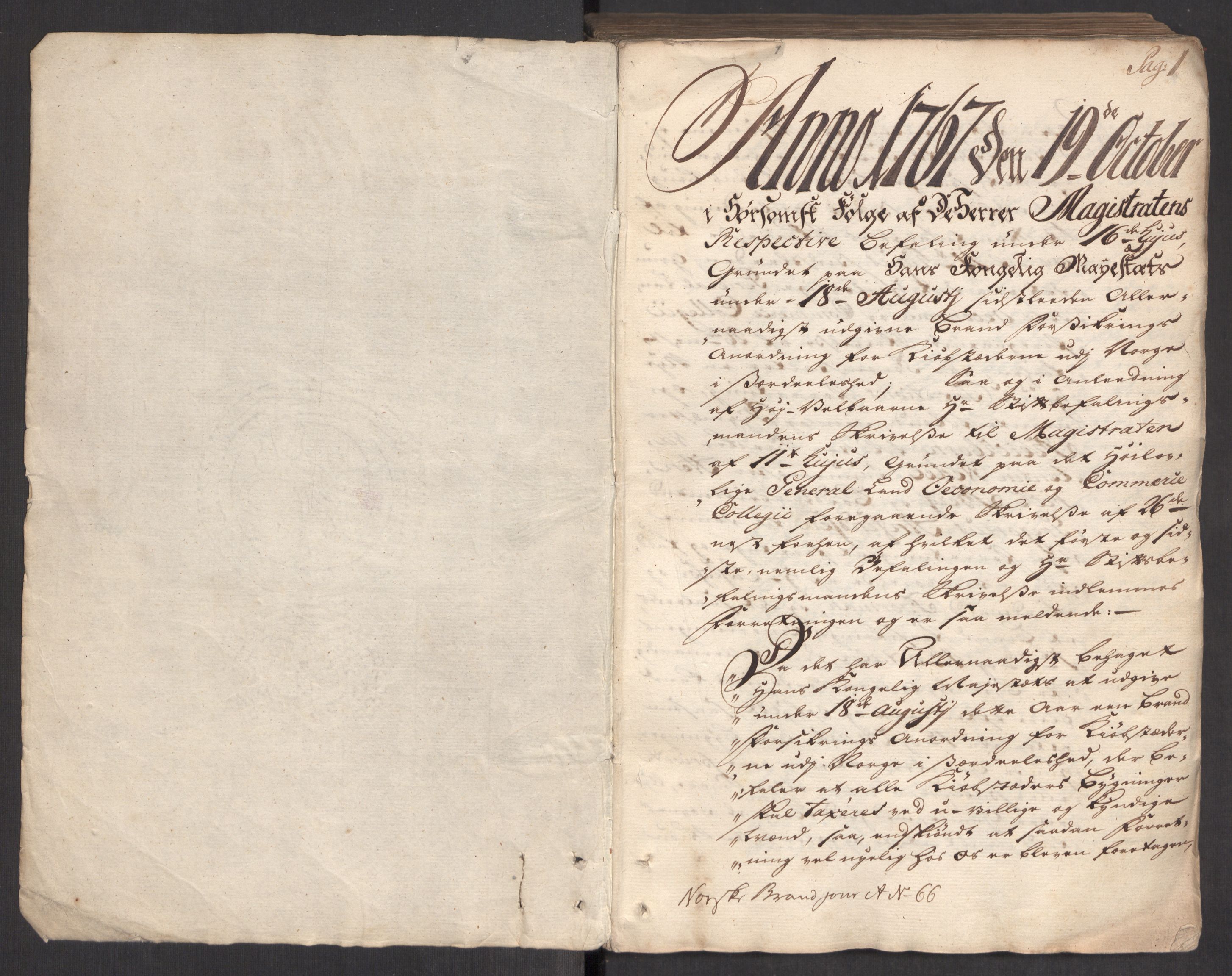 Kommersekollegiet, Brannforsikringskontoret 1767-1814, RA/EA-5458/F/Fa/L0004/0002: Bergen / Branntakstprotokoll, 1767, p. 1