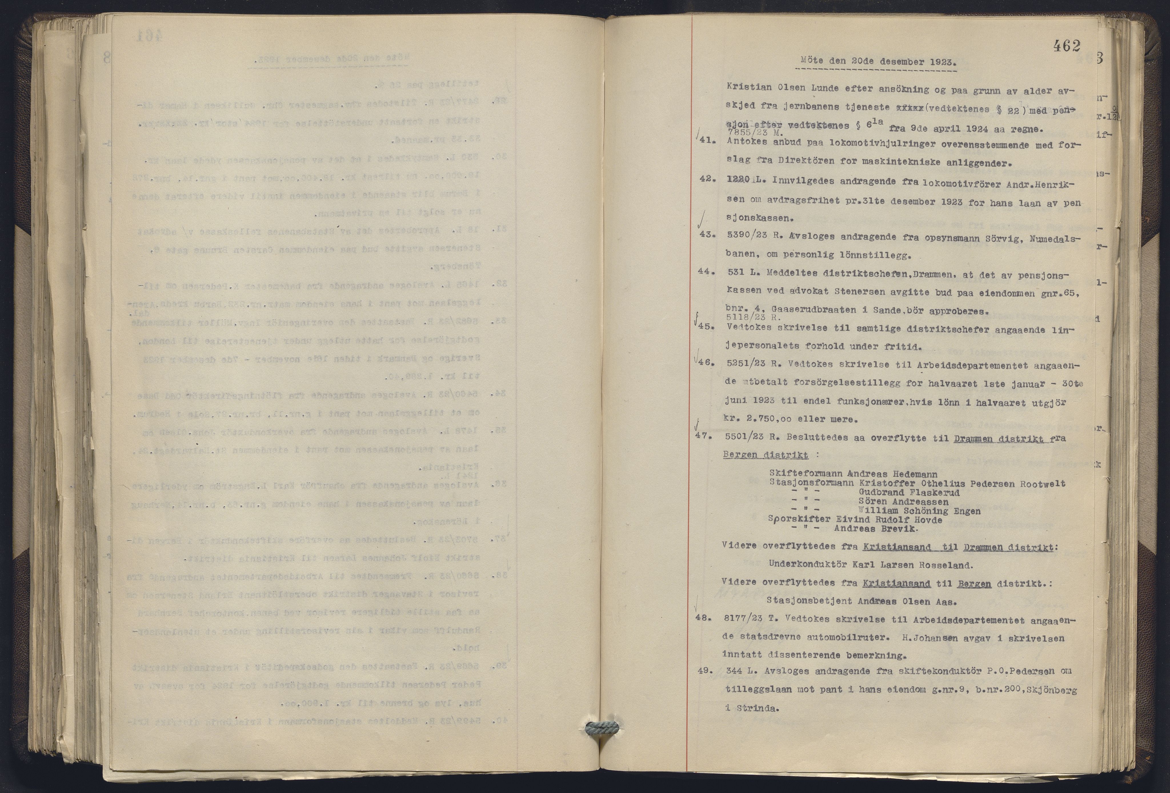 Norges statsbaner, Administrasjons- økonomi- og personalavdelingen, AV/RA-S-3412/A/Aa/L0019: Forhandlingsprotokoll, 1922-1924, p. 462