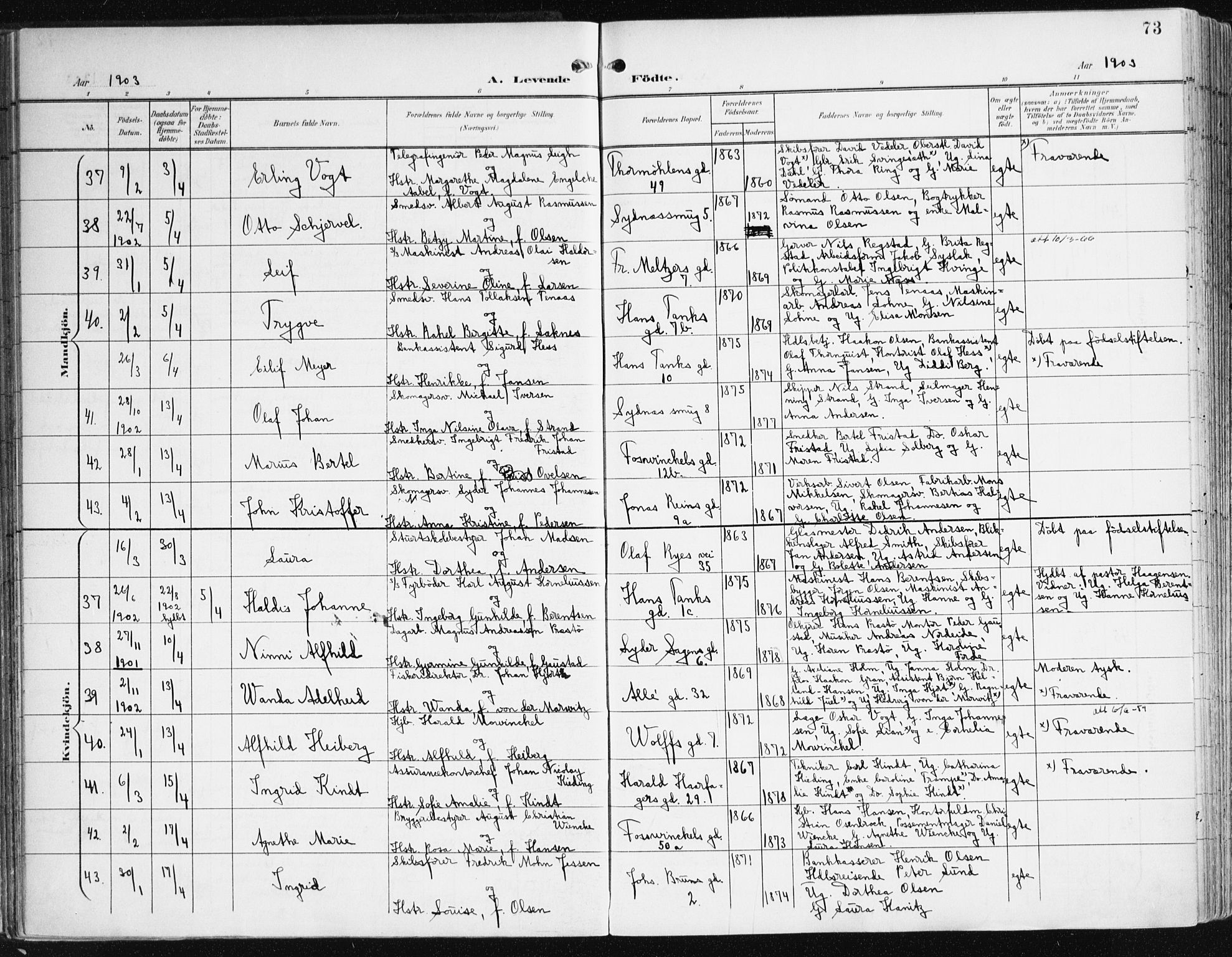 Johanneskirken sokneprestembete, AV/SAB-A-76001/H/Haa/L0002: Parish register (official) no. A 2, 1900-1912, p. 73