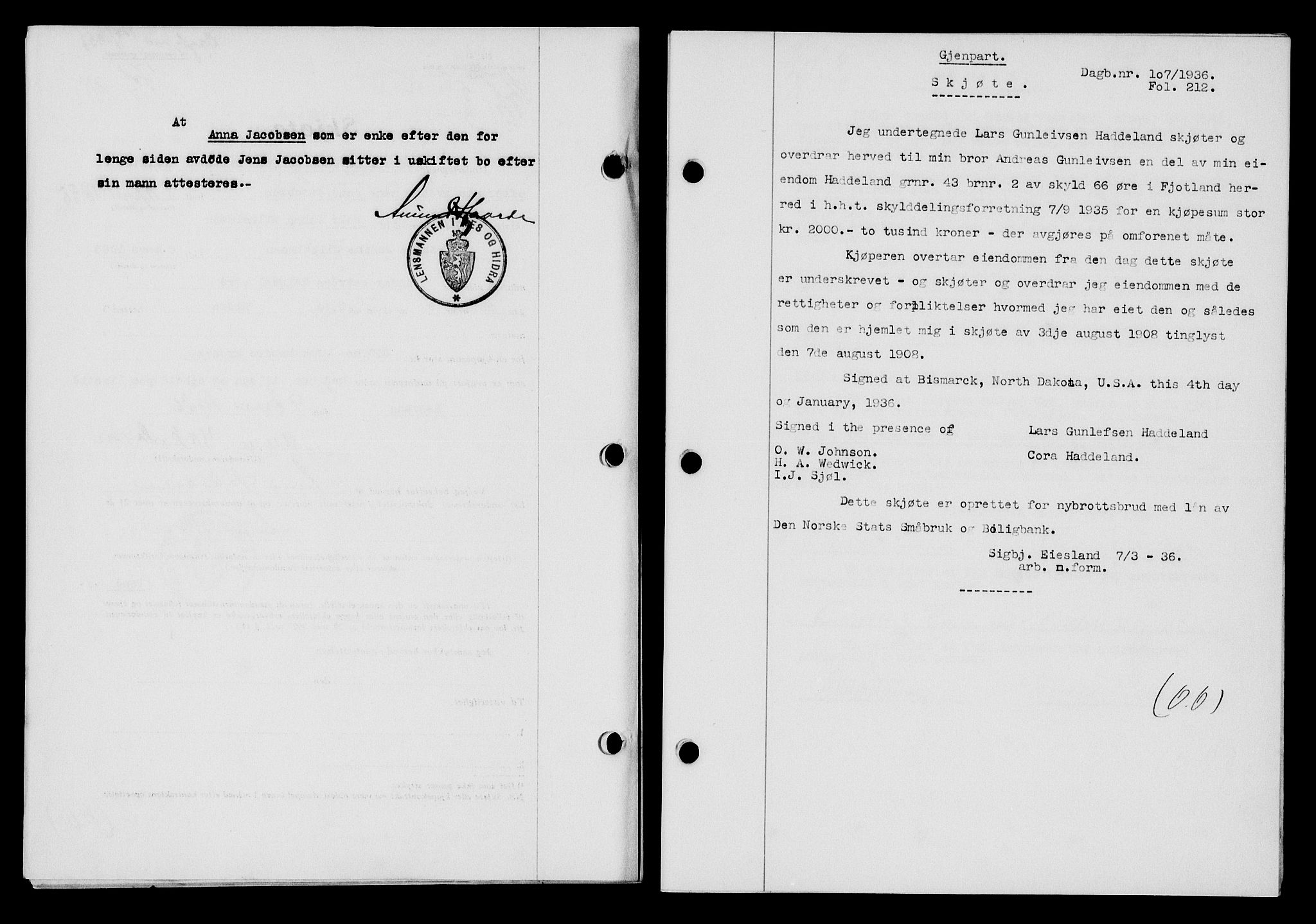 Flekkefjord sorenskriveri, SAK/1221-0001/G/Gb/Gba/L0052: Mortgage book no. 48, 1935-1936, Deed date: 11.03.1936