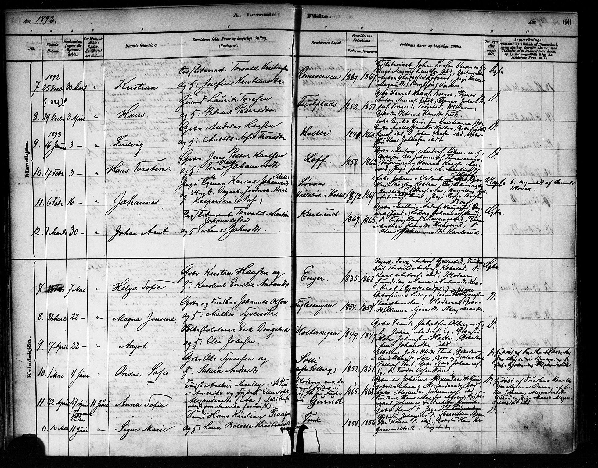 Askim prestekontor Kirkebøker, AV/SAO-A-10900/F/Fa/L0007: Parish register (official) no. 7, 1882-1897, p. 66