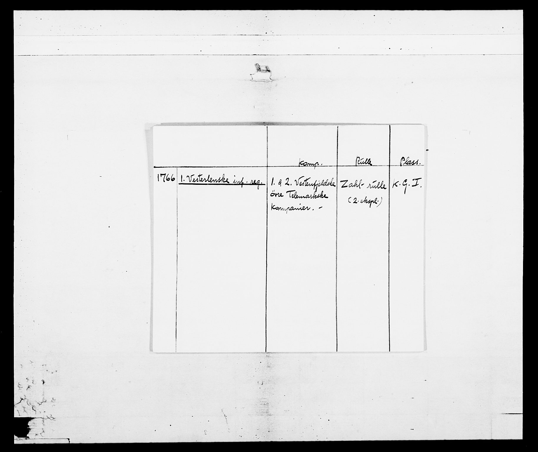 Generalitets- og kommissariatskollegiet, Det kongelige norske kommissariatskollegium, AV/RA-EA-5420/E/Eh/L0101: 1. Vesterlenske nasjonale infanteriregiment, 1766-1777, p. 2