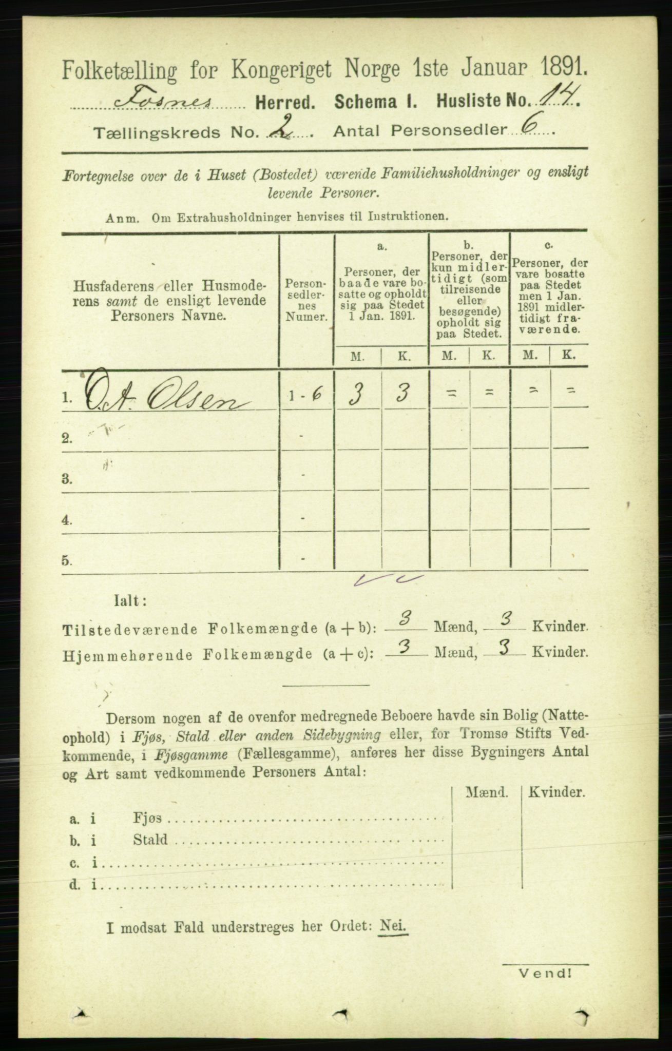 RA, 1891 census for 1748 Fosnes, 1891, p. 378