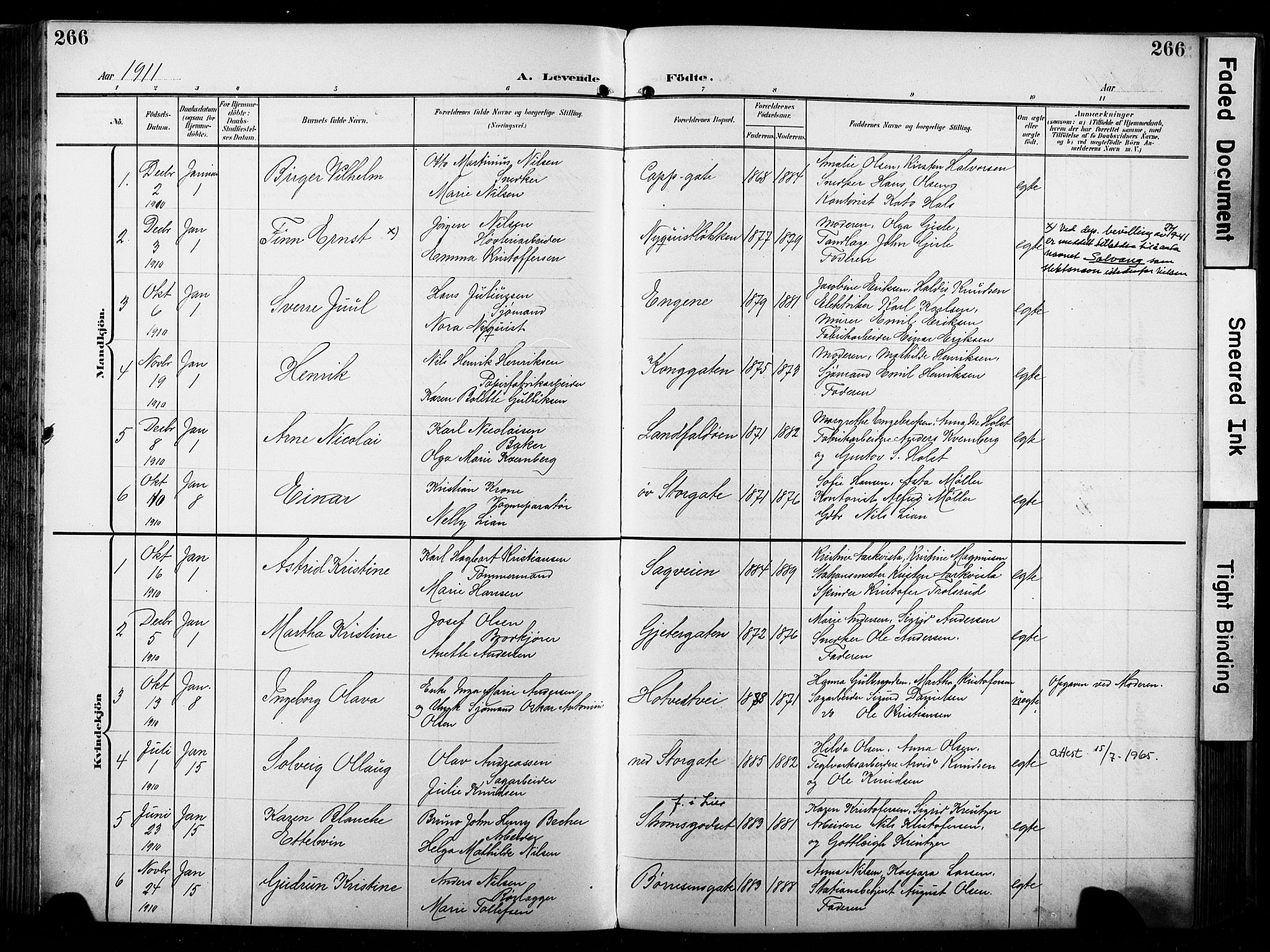 Bragernes kirkebøker, SAKO/A-6/F/Fb/L0009: Parish register (official) no. II 9, 1902-1911, p. 266