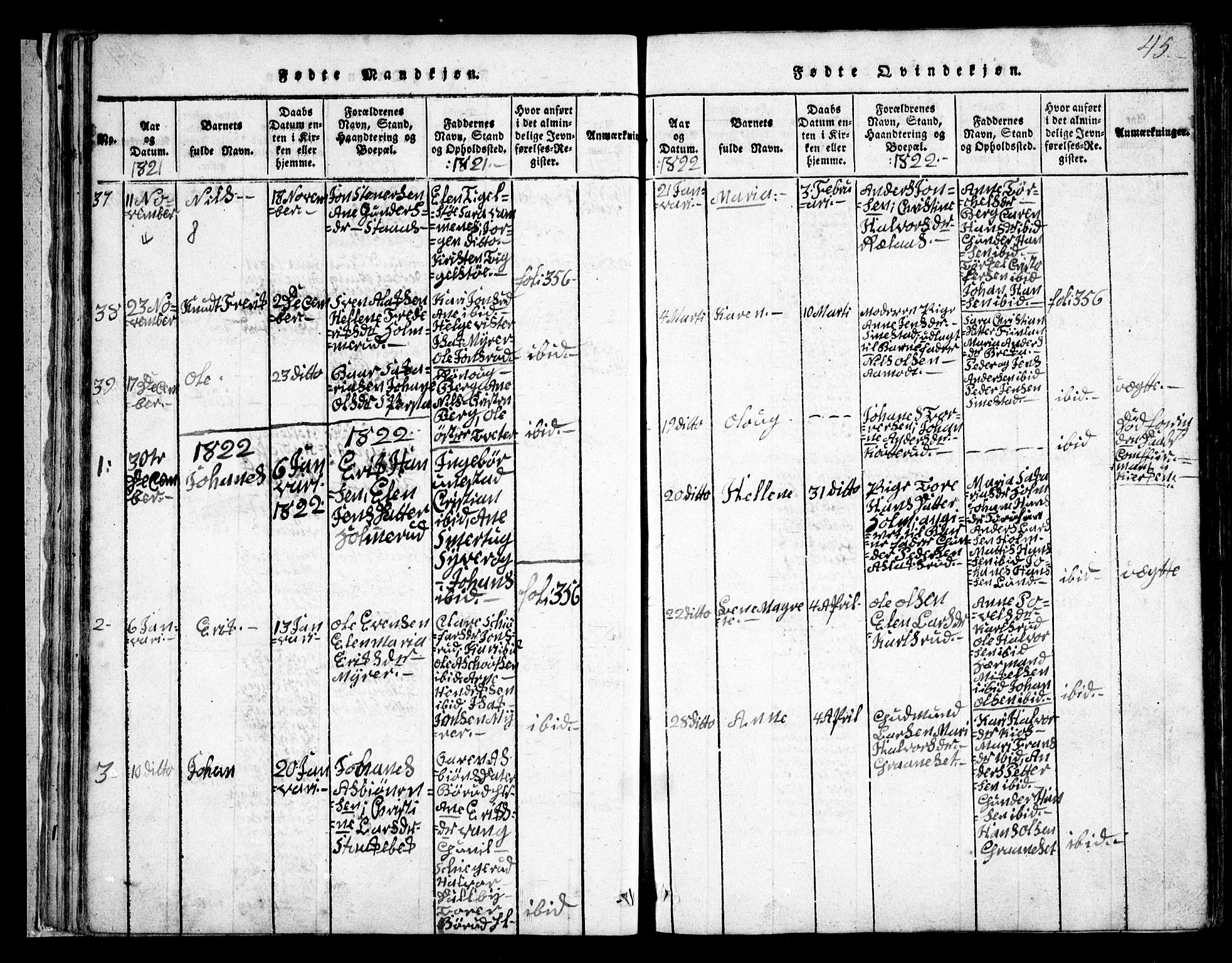 Skiptvet prestekontor Kirkebøker, AV/SAO-A-20009/G/Ga/L0001: Parish register (copy) no. 1, 1815-1838, p. 45