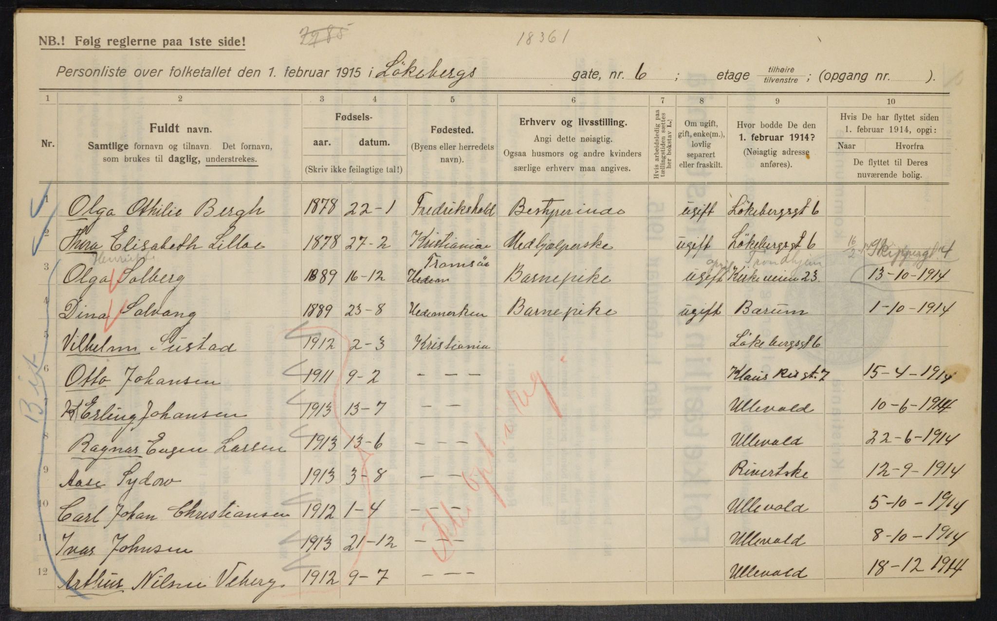 OBA, Municipal Census 1915 for Kristiania, 1915, p. 57960