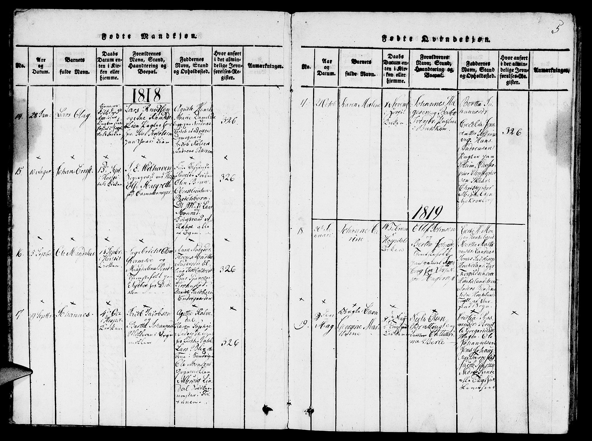 St. Jørgens hospital og Årstad sokneprestembete, SAB/A-99934: Parish register (copy) no. A 1, 1816-1843, p. 5