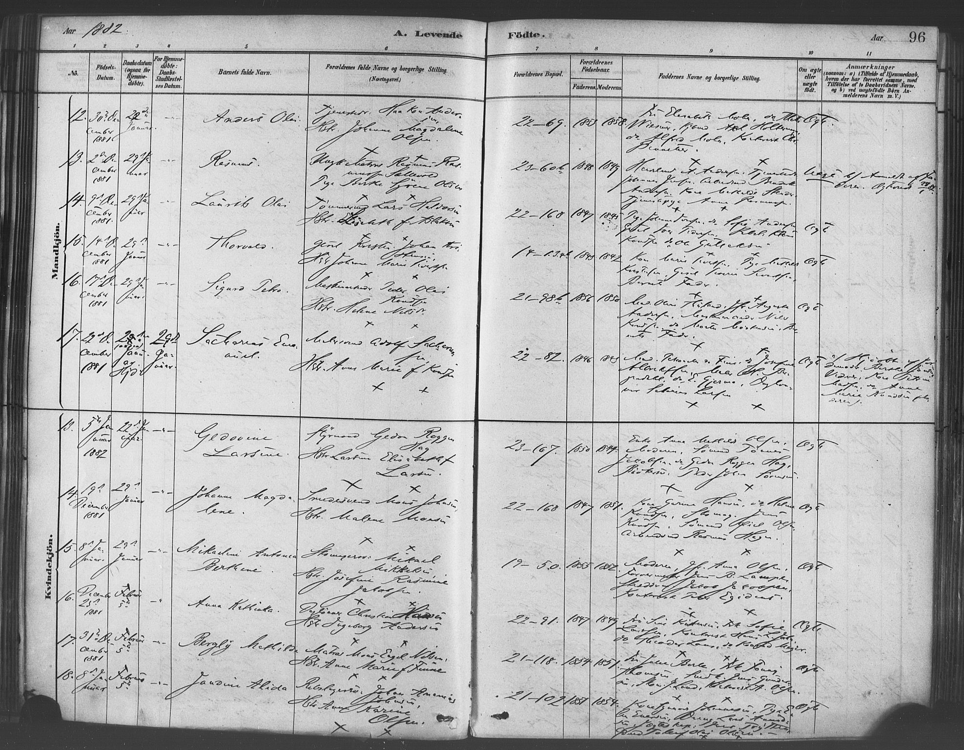 Korskirken sokneprestembete, AV/SAB-A-76101/H/Haa/L0021: Parish register (official) no. B 7, 1878-1889, p. 96