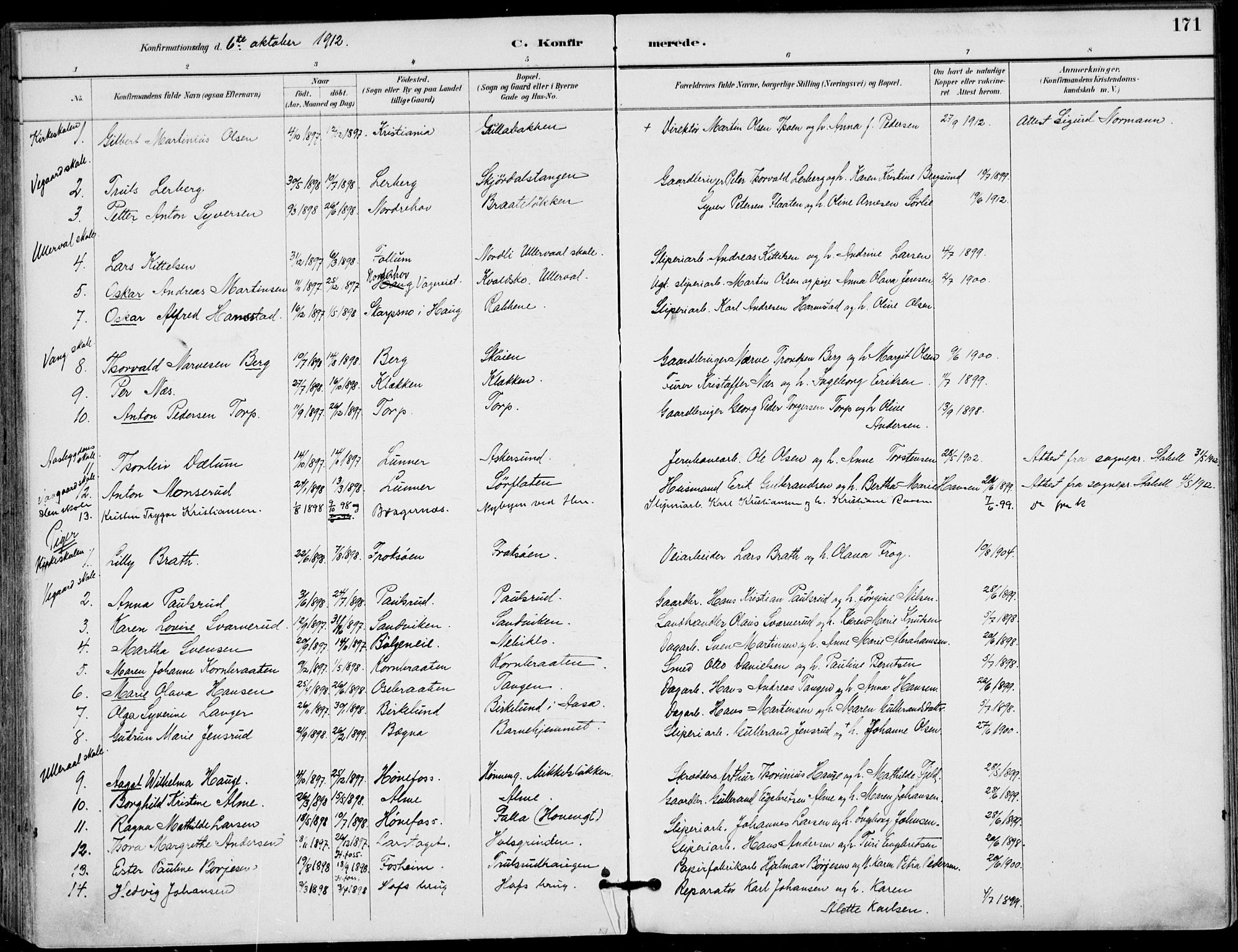 Haug kirkebøker, AV/SAKO-A-604/F/Fa/L0001: Parish register (official) no. 1, 1885-1917, p. 171