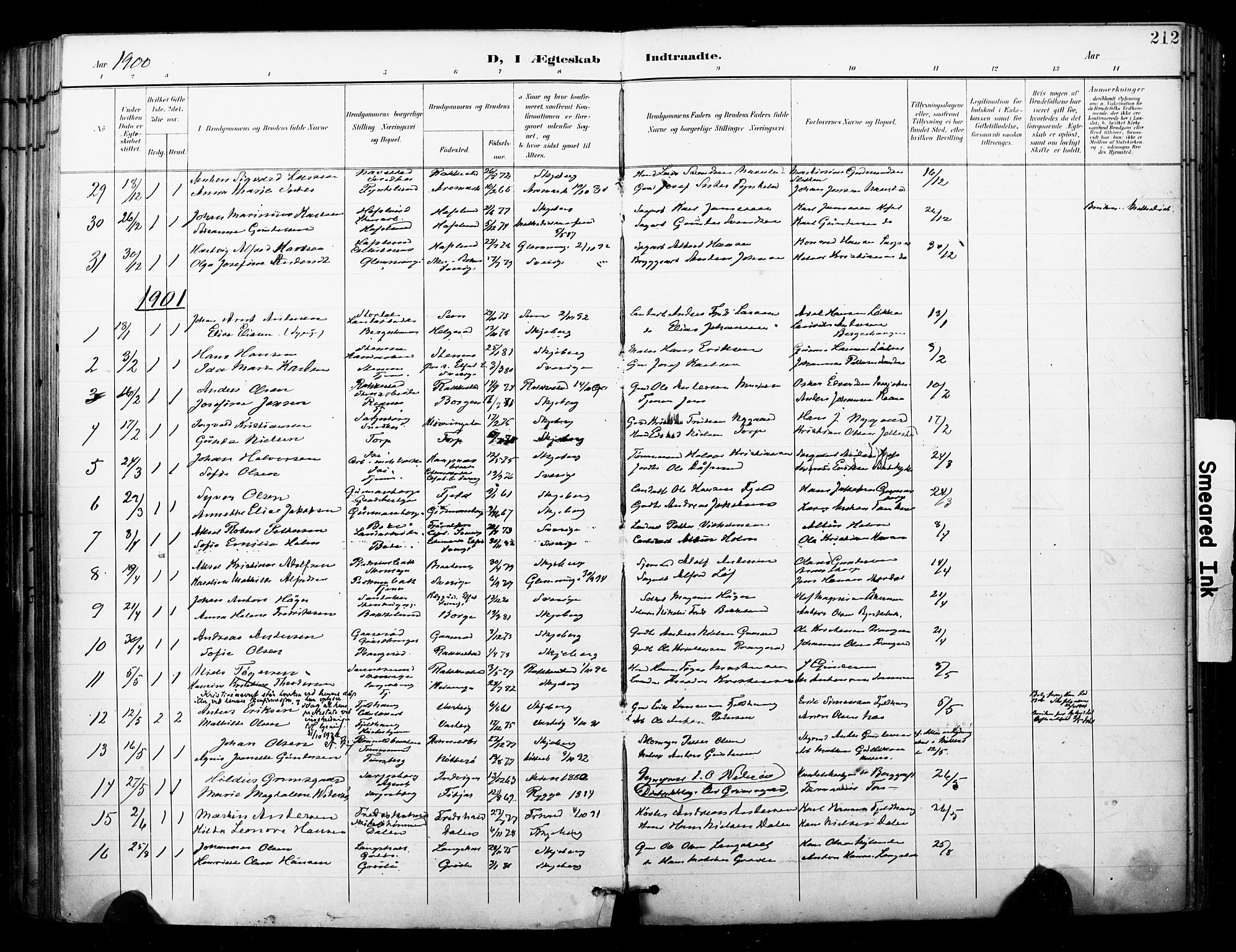 Skjeberg prestekontor Kirkebøker, SAO/A-10923/F/Fa/L0010: Parish register (official) no. I 10, 1898-1911, p. 212