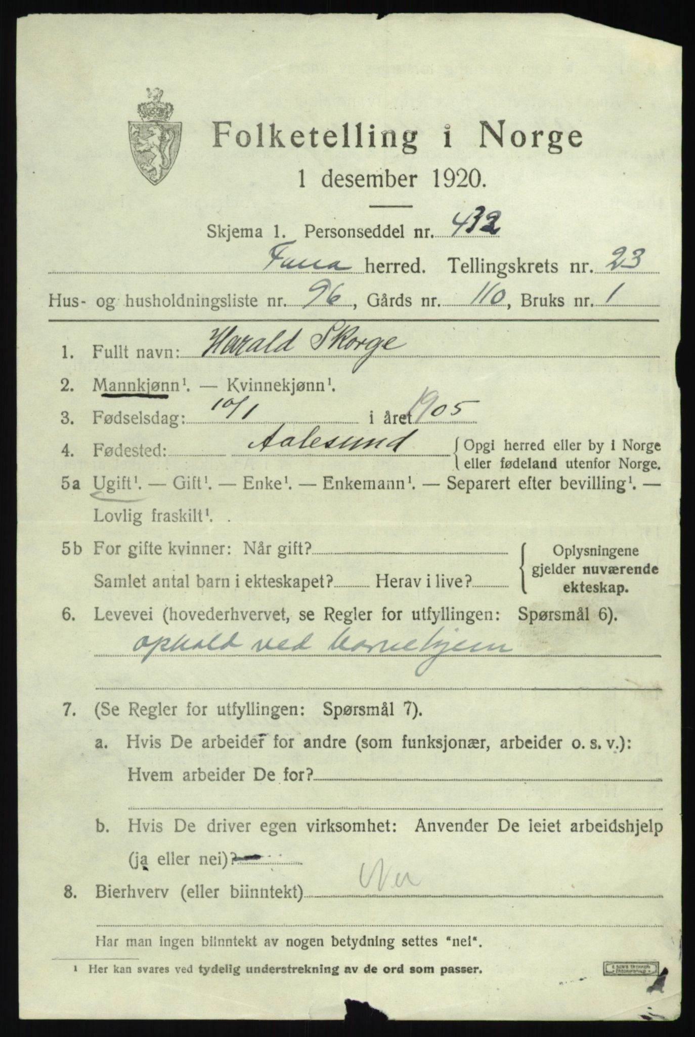 SAB, 1920 census for Fana, 1920, p. 27179