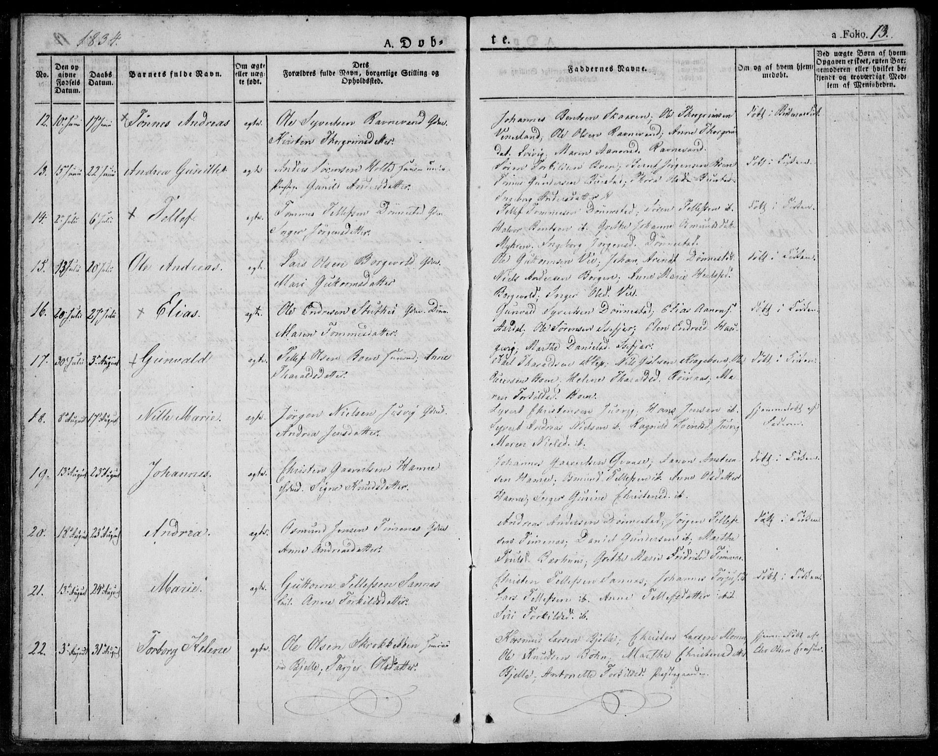 Tveit sokneprestkontor, AV/SAK-1111-0043/F/Fa/L0003: Parish register (official) no. A 3, 1829-1852, p. 13