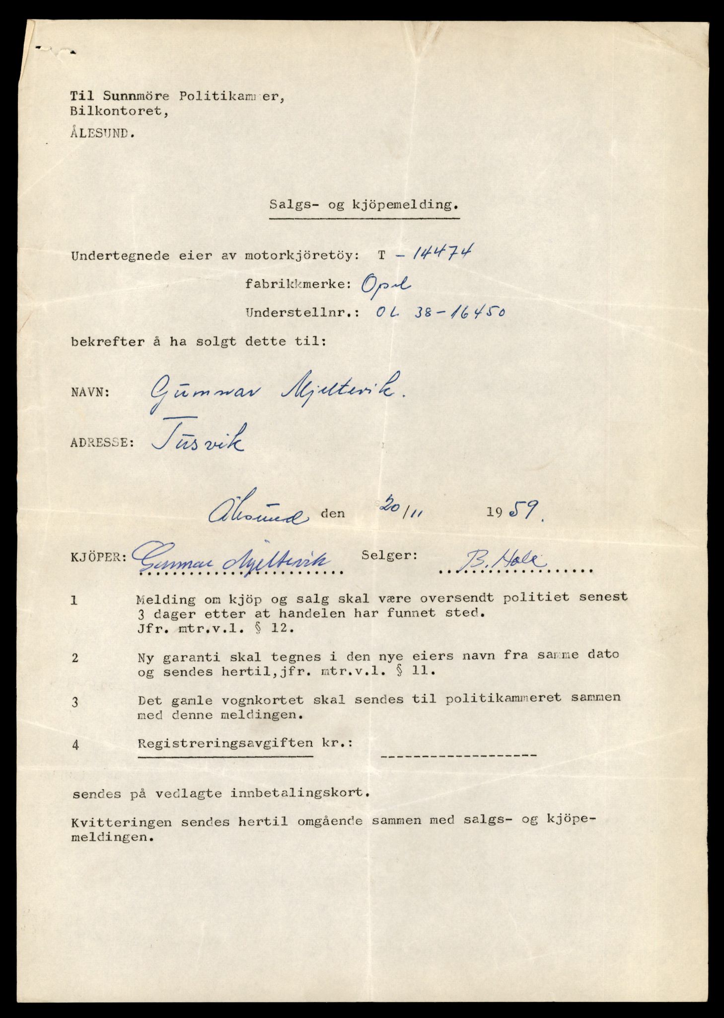 Møre og Romsdal vegkontor - Ålesund trafikkstasjon, AV/SAT-A-4099/F/Fe/L0046: Registreringskort for kjøretøy T 14445 - T 14579, 1927-1998