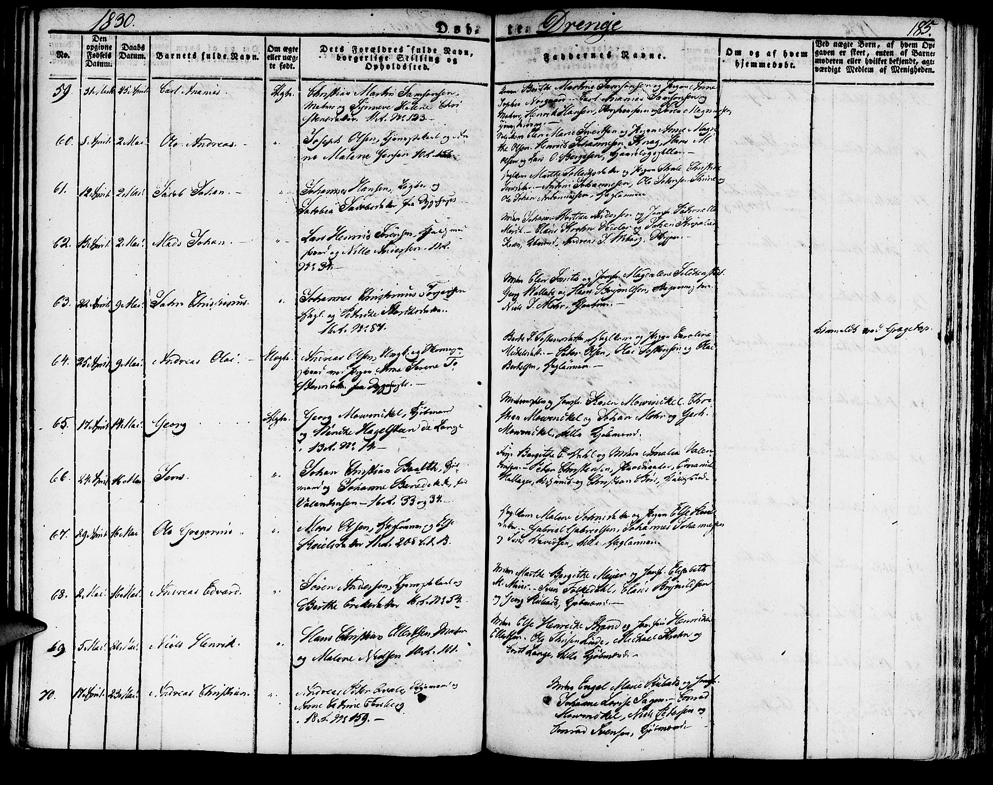 Domkirken sokneprestembete, SAB/A-74801/H/Haa/L0012: Parish register (official) no. A 12, 1821-1840, p. 185