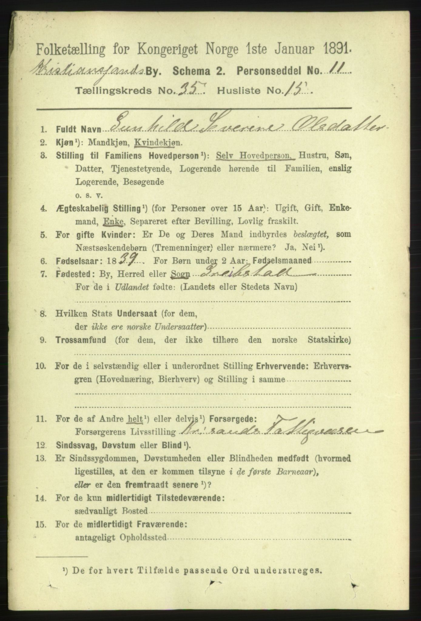 RA, 1891 census for 1001 Kristiansand, 1891, p. 11219