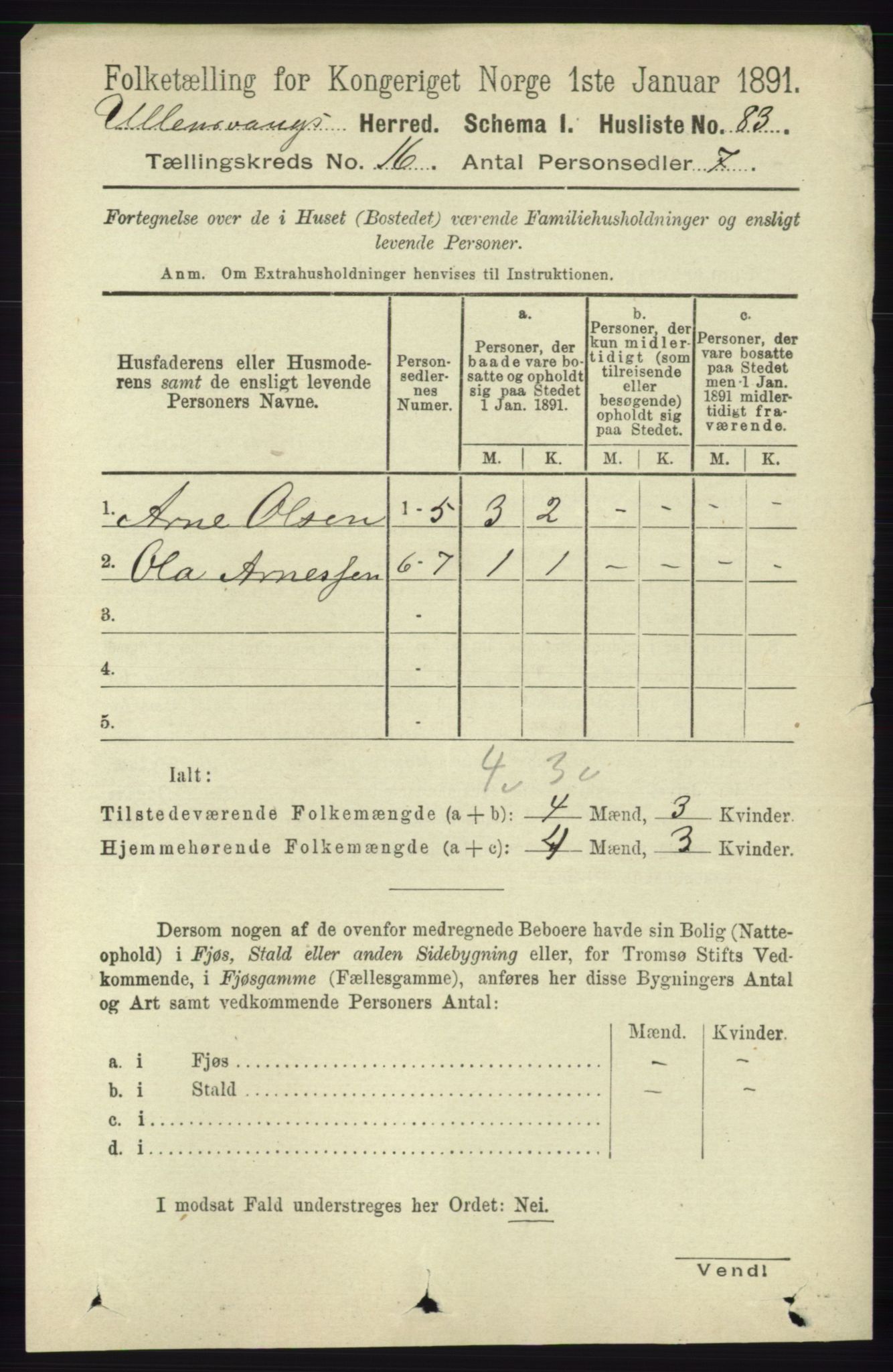 RA, 1891 census for 1230 Ullensvang, 1891, p. 6228