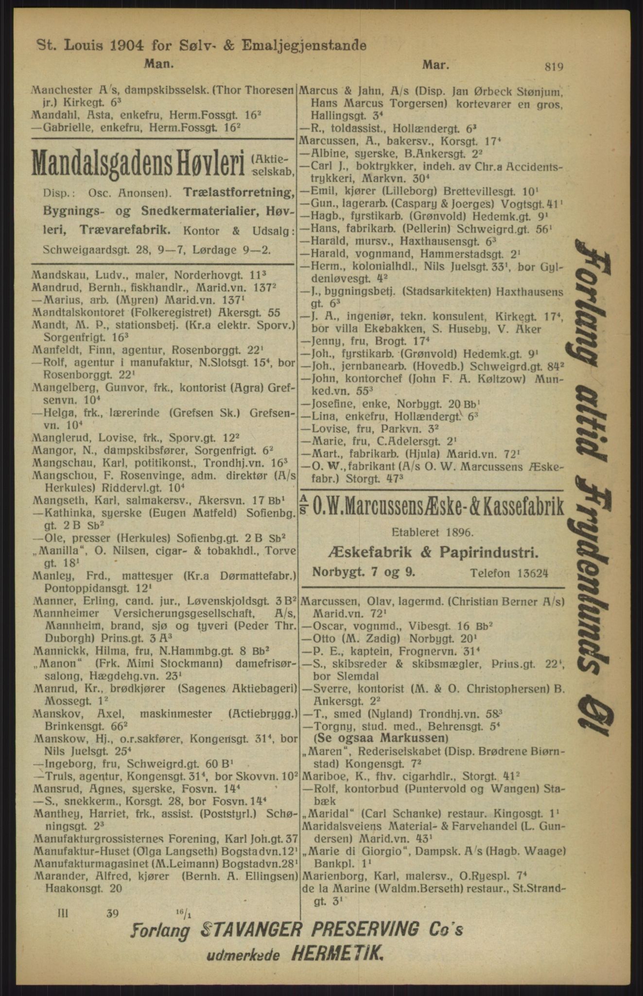 Kristiania/Oslo adressebok, PUBL/-, 1915, p. 819