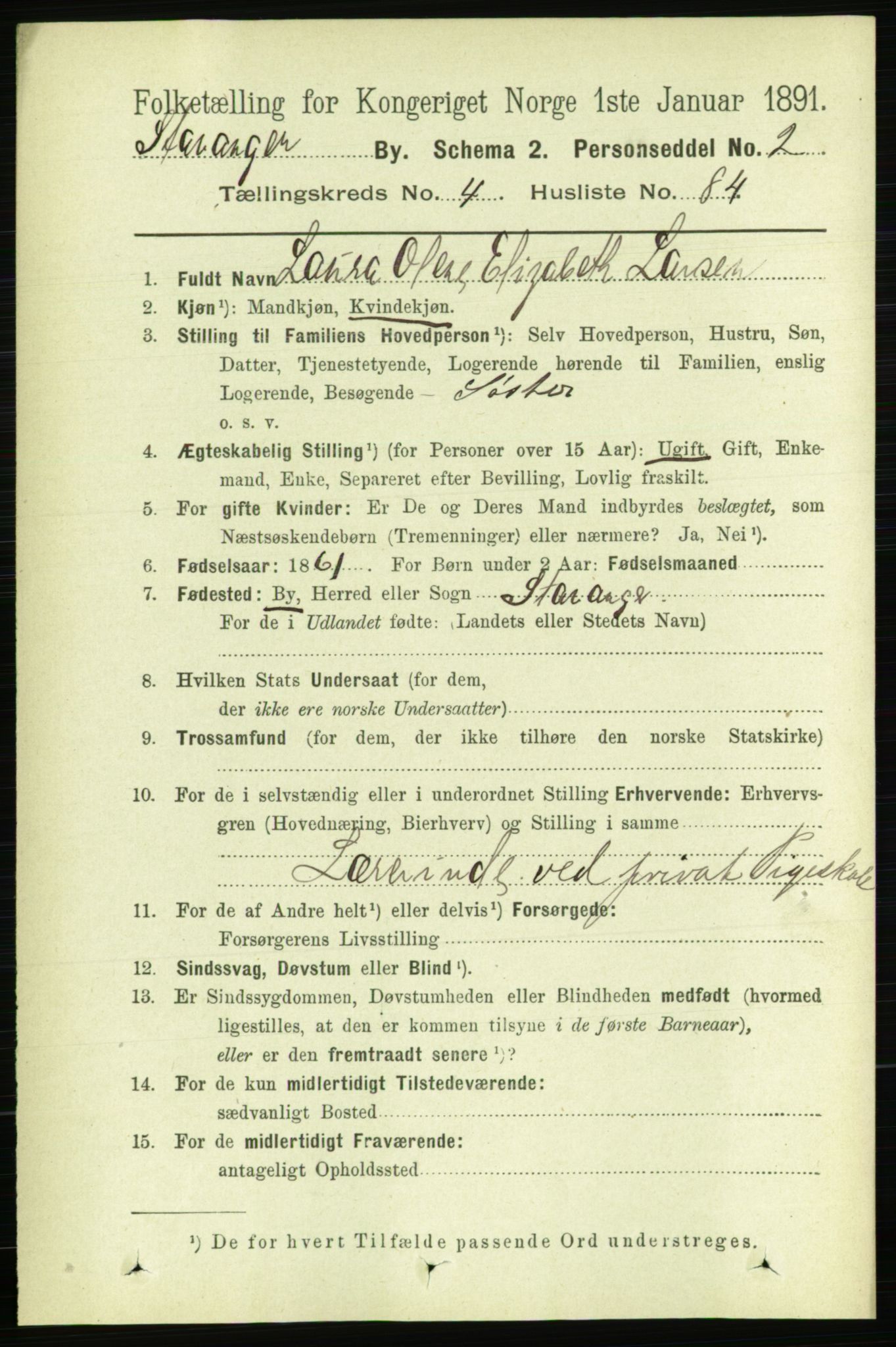 RA, 1891 census for 1103 Stavanger, 1891, p. 8561