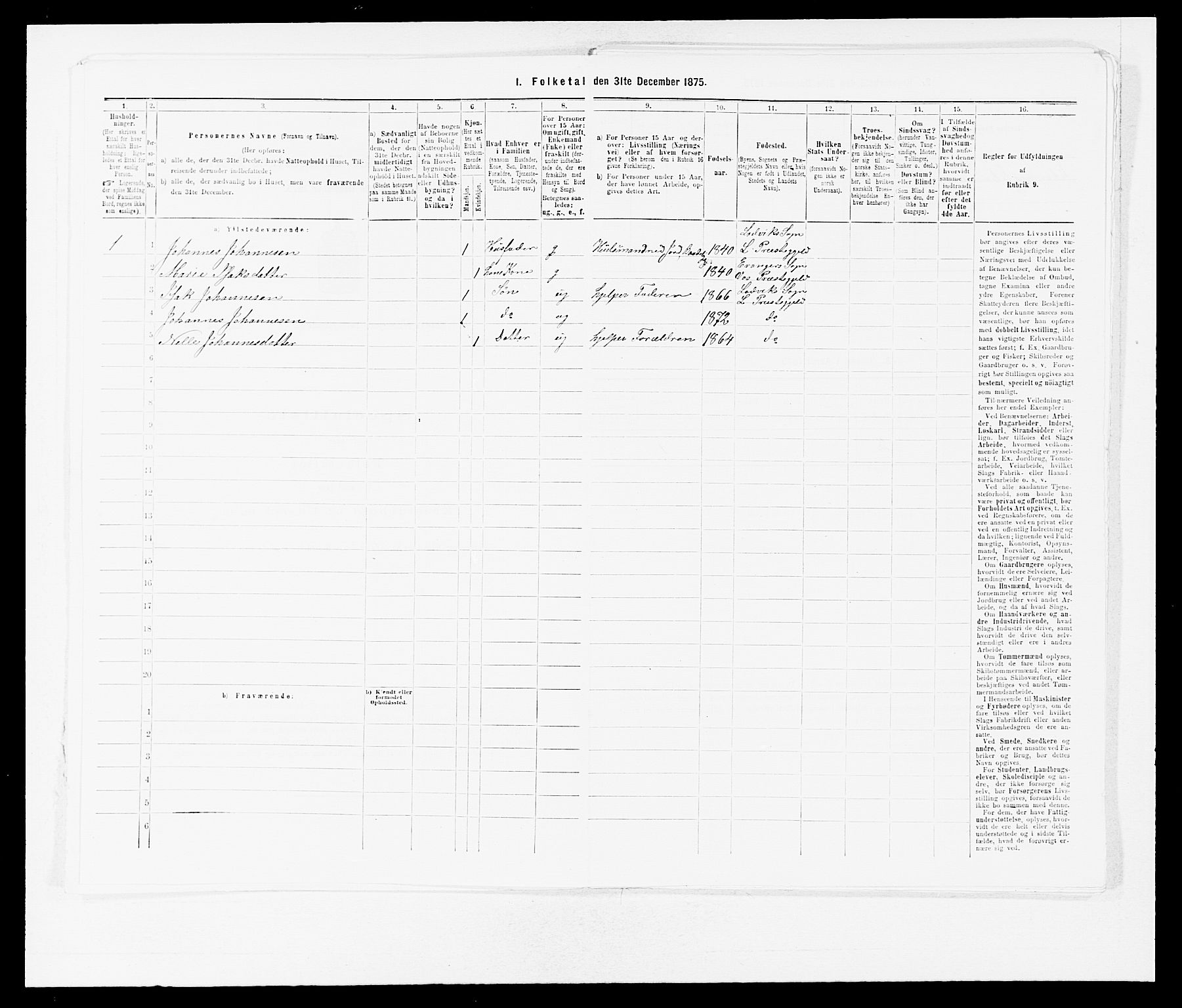 SAB, 1875 census for 1415P Lavik, 1875, p. 225