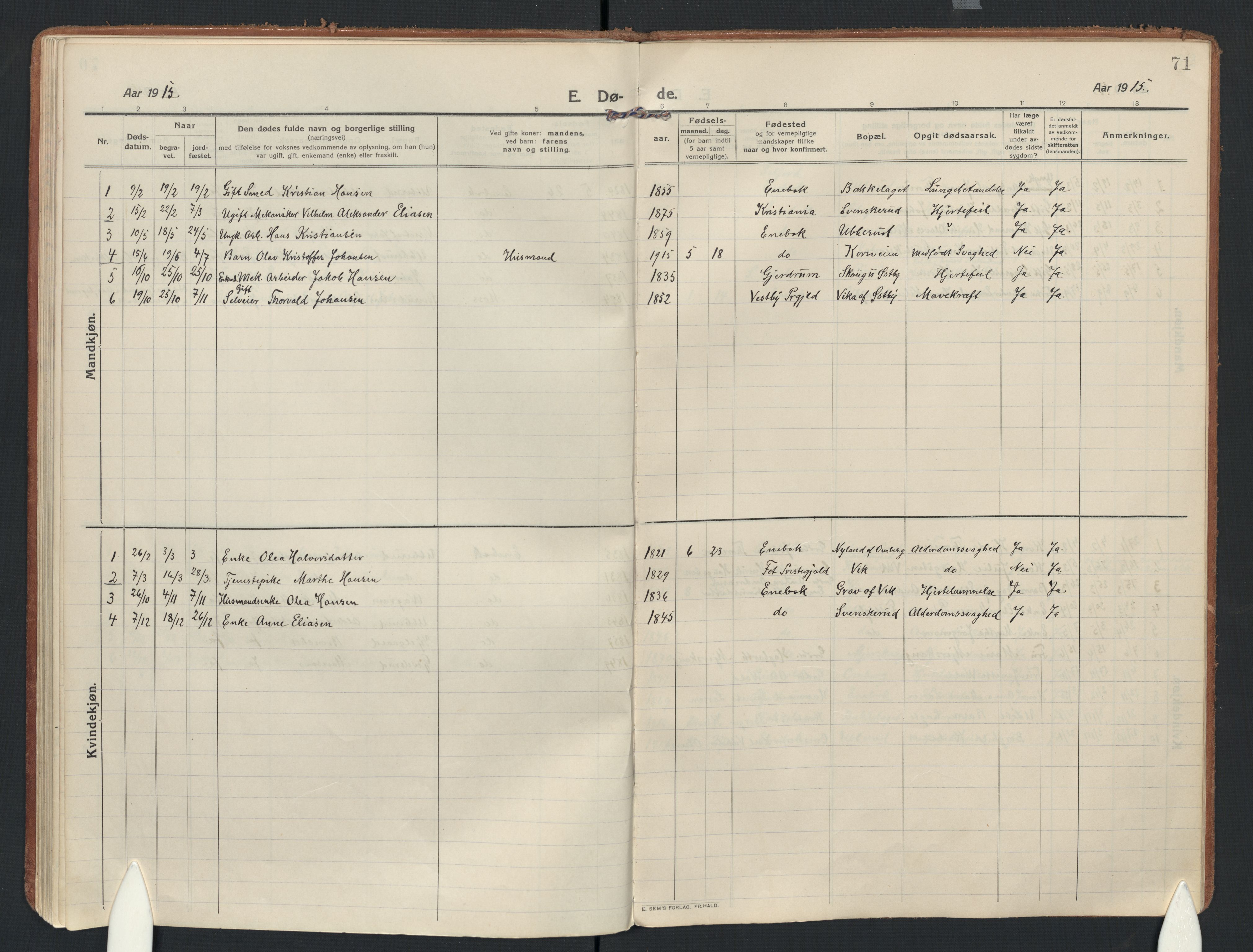 Enebakk prestekontor Kirkebøker, AV/SAO-A-10171c/F/Fb/L0003: Parish register (official) no. II 3, 1912-1946, p. 71