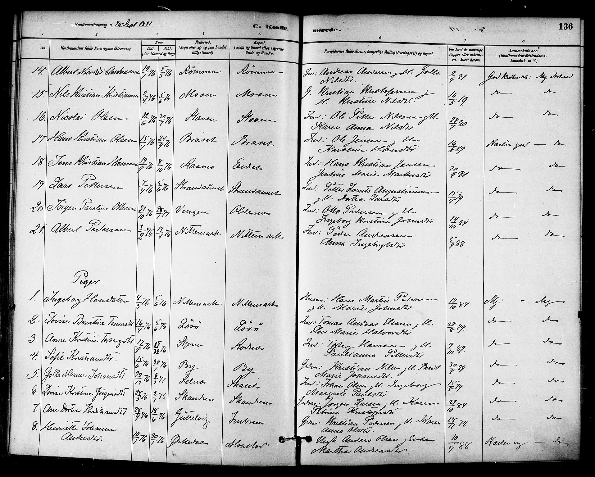 Ministerialprotokoller, klokkerbøker og fødselsregistre - Sør-Trøndelag, SAT/A-1456/655/L0680: Parish register (official) no. 655A09, 1880-1894, p. 136