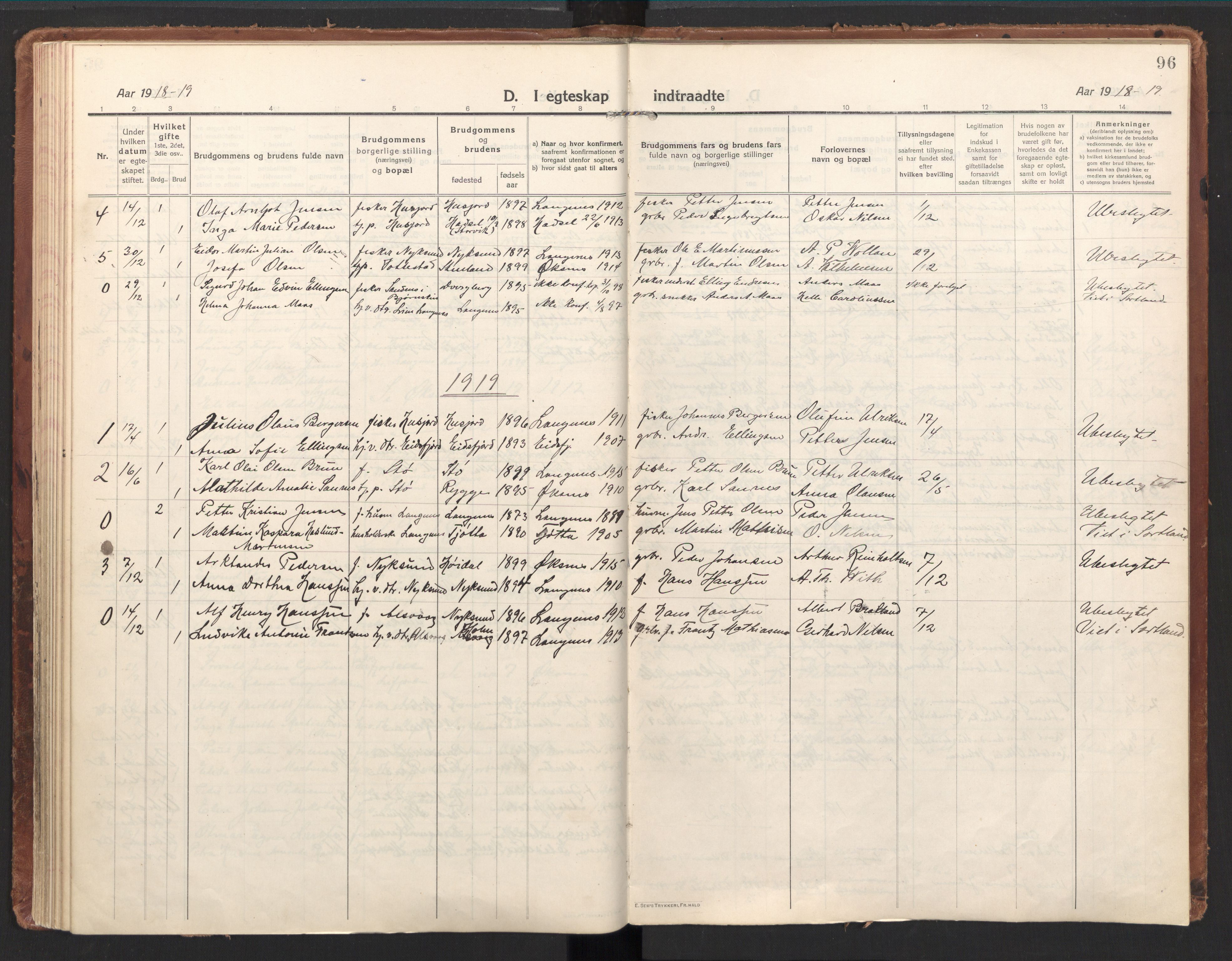 Ministerialprotokoller, klokkerbøker og fødselsregistre - Nordland, SAT/A-1459/894/L1357: Parish register (official) no. 894A03, 1913-1934, p. 96