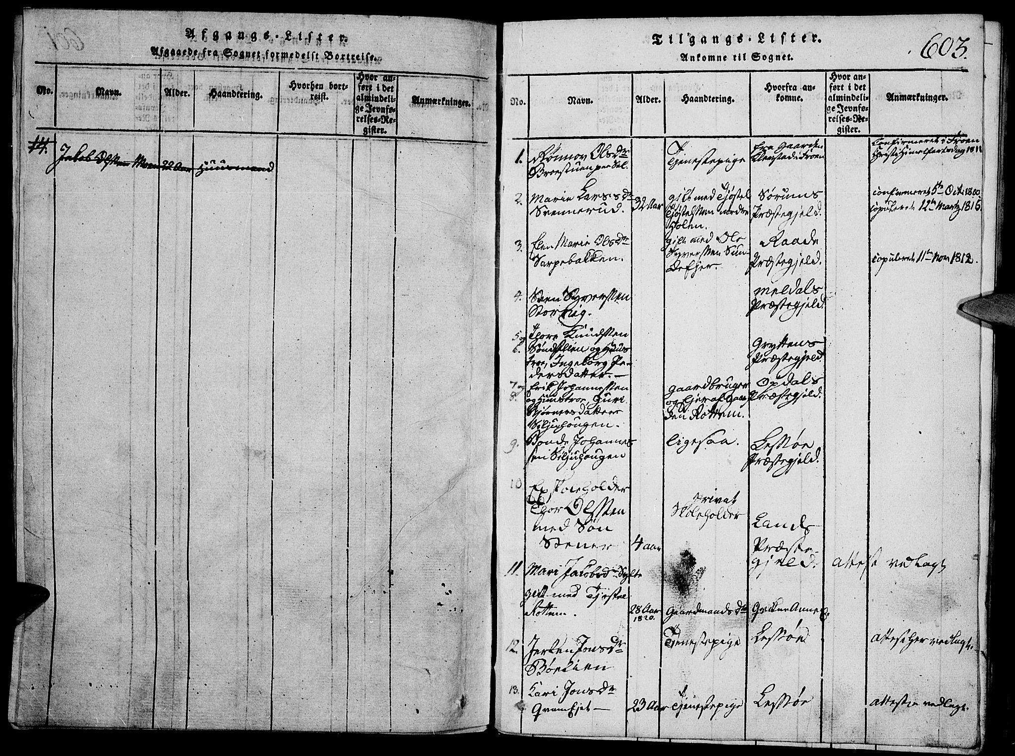Vågå prestekontor, SAH/PREST-076/H/Ha/Hab/L0001: Parish register (copy) no. 1, 1815-1827, p. 602-603