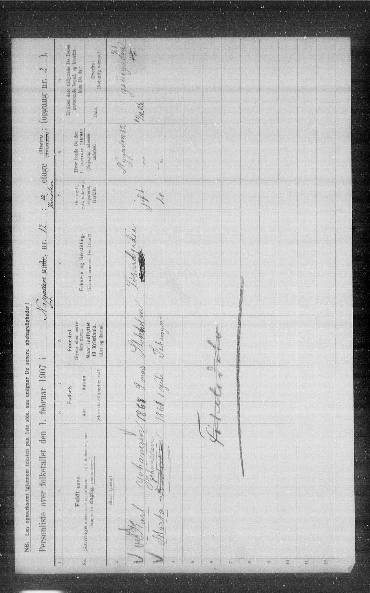 OBA, Municipal Census 1907 for Kristiania, 1907, p. 37957