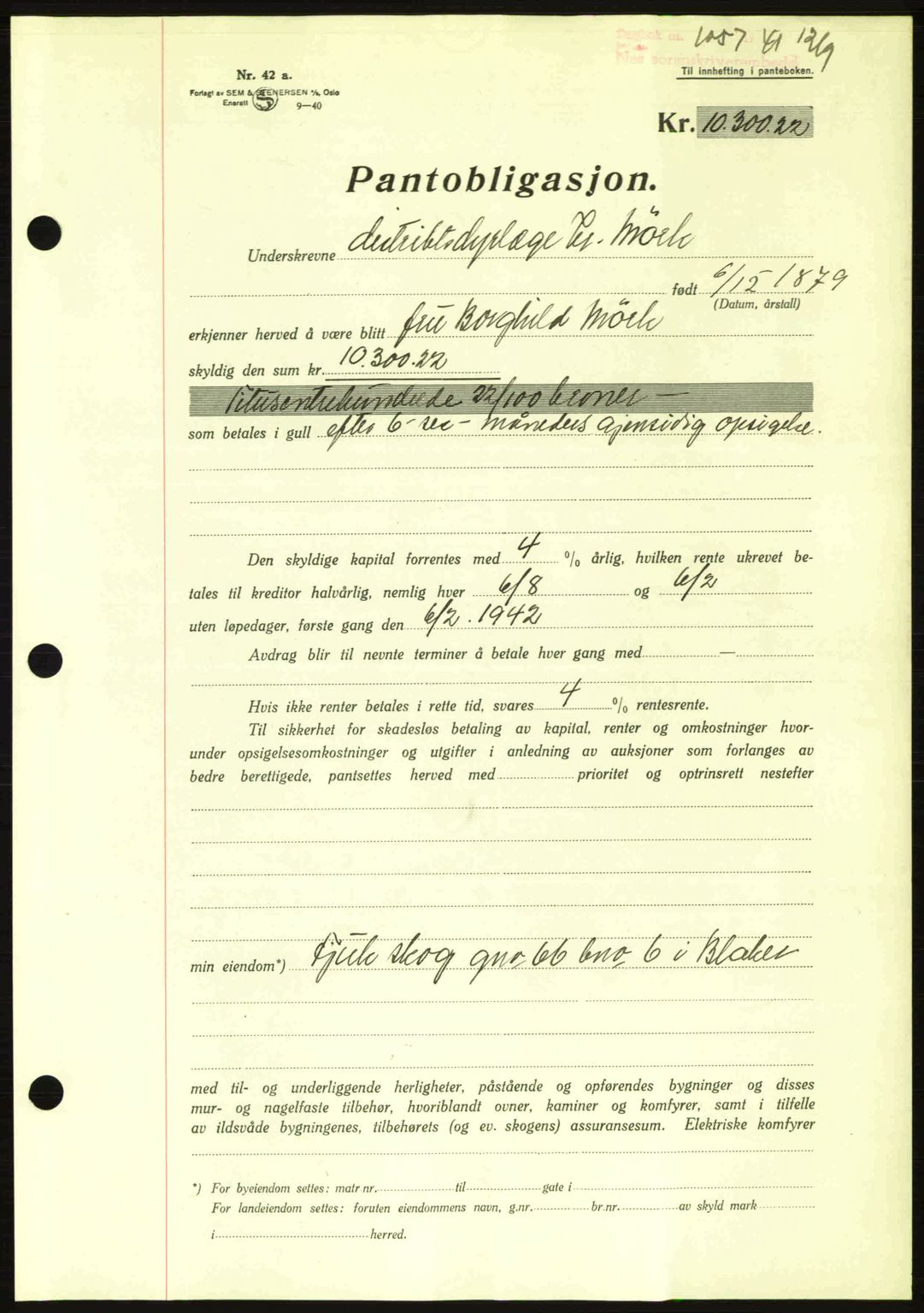 Nes tingrett, AV/SAO-A-10548/G/Gb/Gbb/L0012: Mortgage book no. 56, 1941-1942, Diary no: : 1057/1941