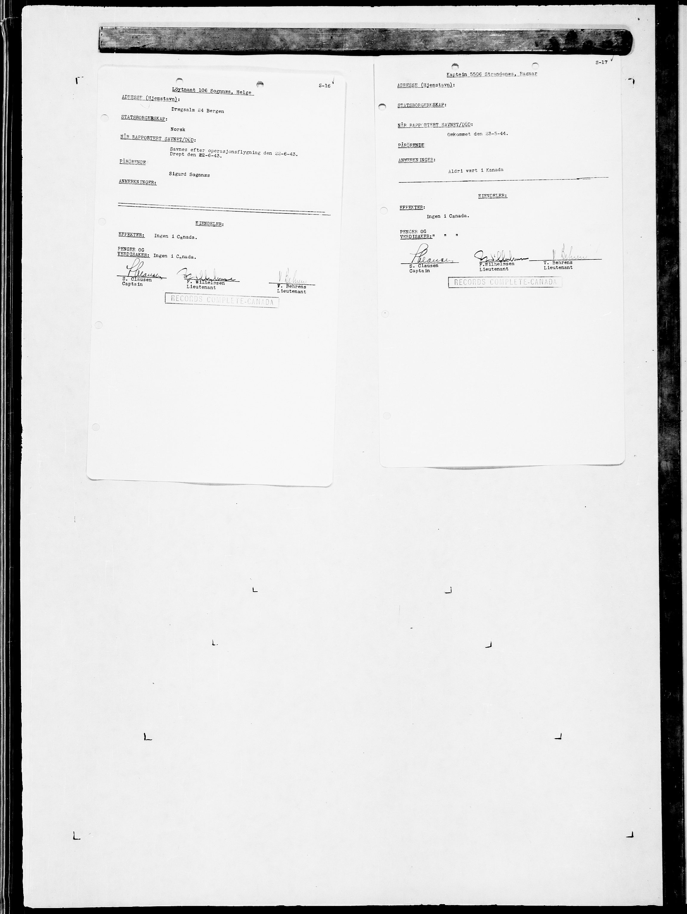 Forsvaret, Flyvåpnenes treningsleir 1940-1945, RA/RAFA-3974/V/L0076: Ekspedisjonskontoret.
"Estate File".  Gjelder disponering av avdødes eiendeler., 1940-1945