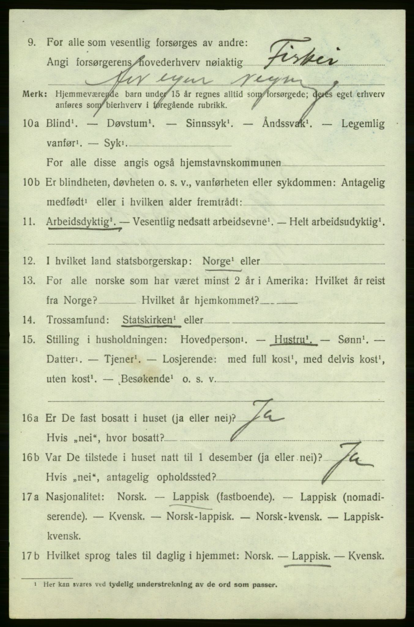 SATØ, 1920 census for Kistrand, 1920, p. 853