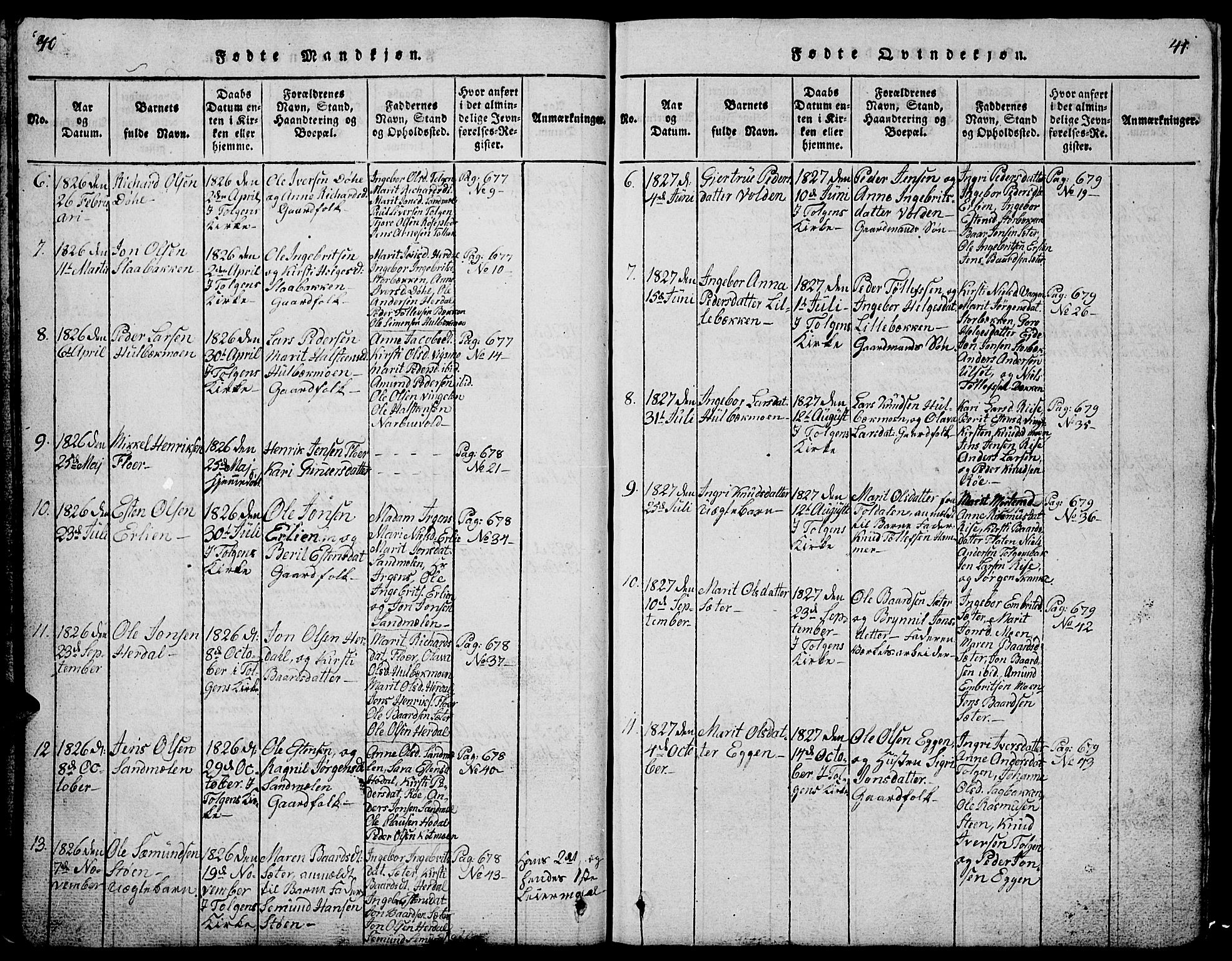 Tolga prestekontor, AV/SAH-PREST-062/L/L0001: Parish register (copy) no. 1, 1814-1877, p. 40-41