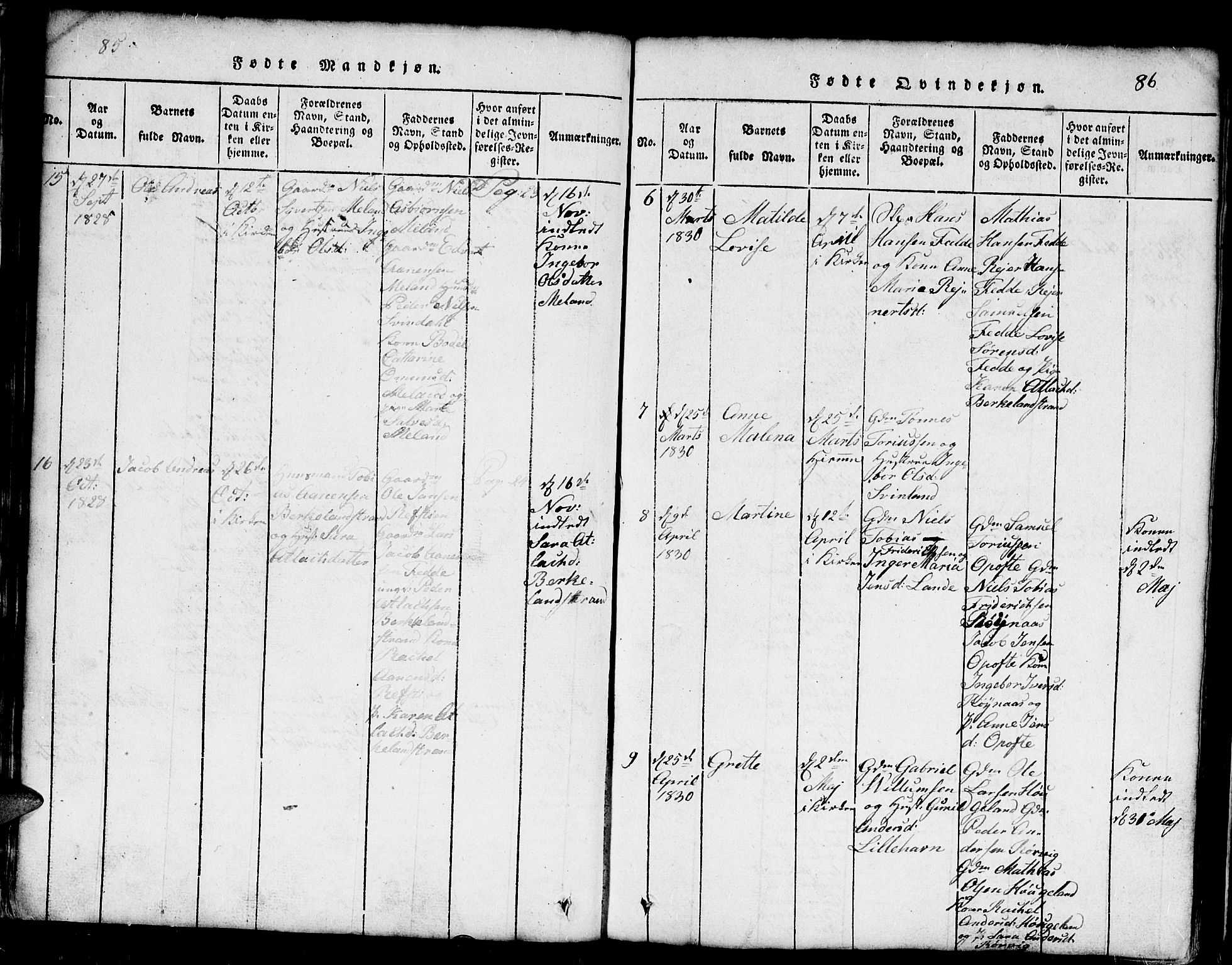 Kvinesdal sokneprestkontor, SAK/1111-0026/F/Fb/Fba/L0001: Parish register (copy) no. B 1, 1815-1839, p. 85-86