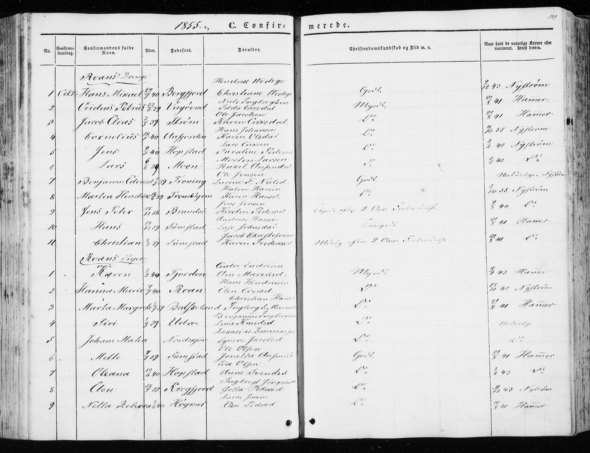 Ministerialprotokoller, klokkerbøker og fødselsregistre - Sør-Trøndelag, SAT/A-1456/657/L0704: Parish register (official) no. 657A05, 1846-1857, p. 149