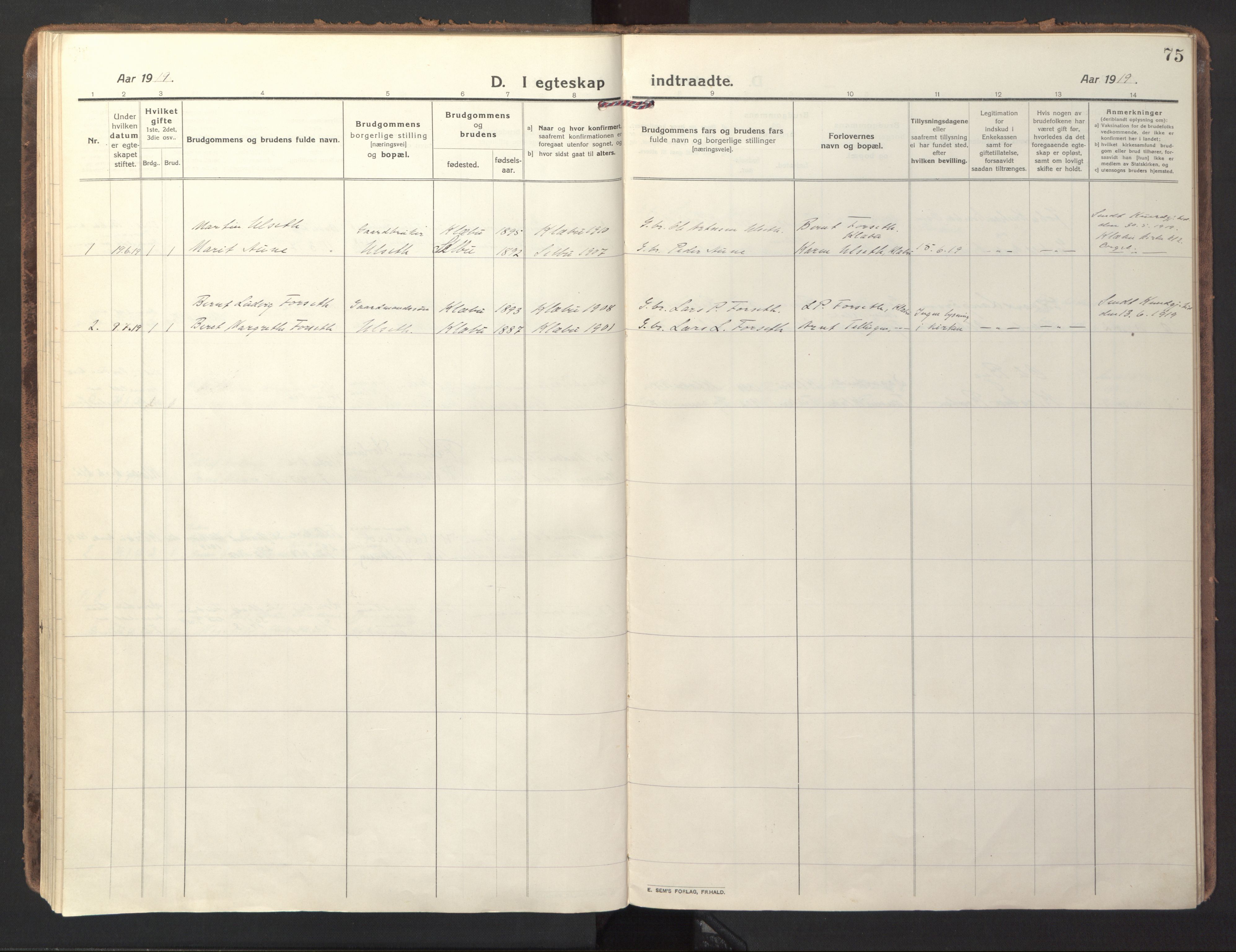 Ministerialprotokoller, klokkerbøker og fødselsregistre - Sør-Trøndelag, SAT/A-1456/618/L0449: Parish register (official) no. 618A12, 1917-1924, p. 75