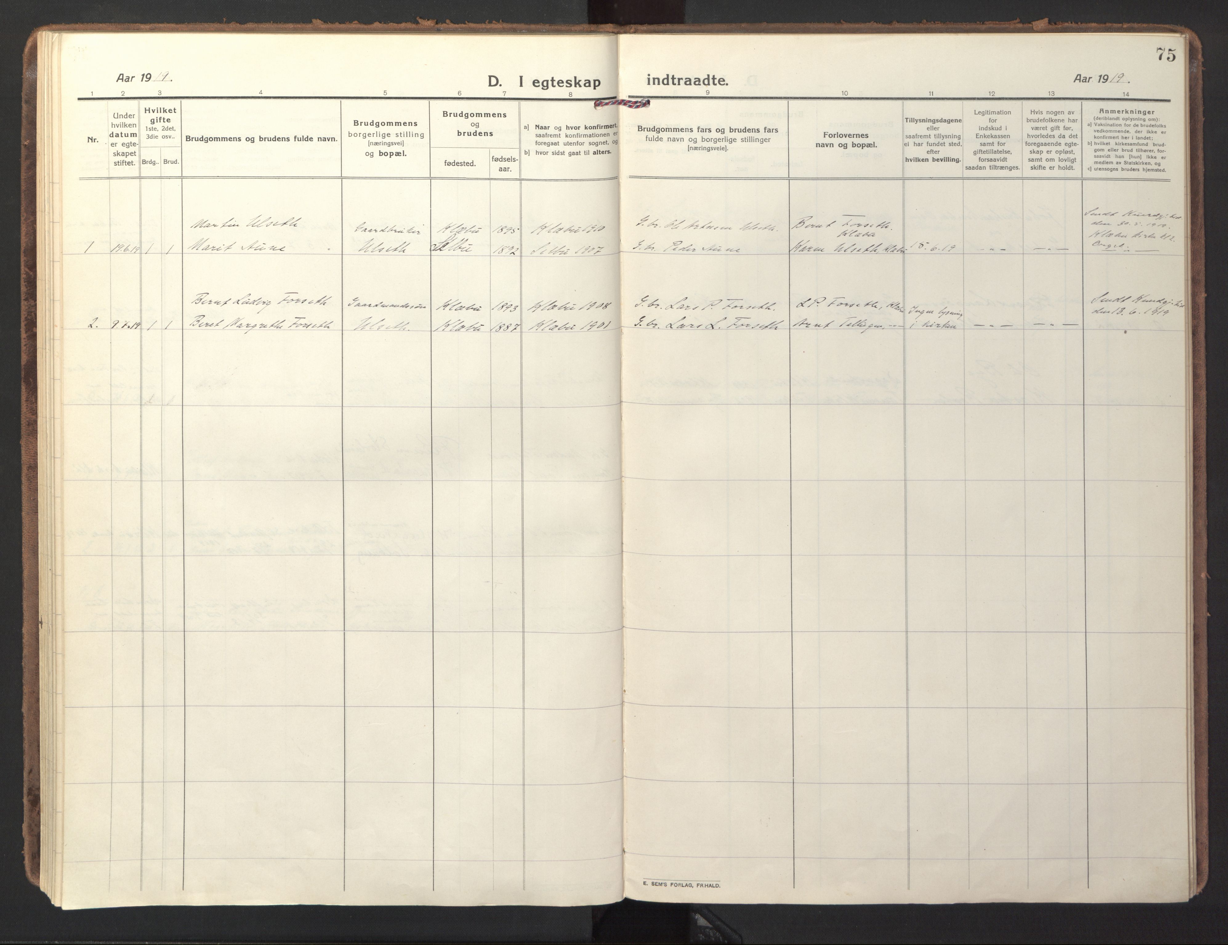 Ministerialprotokoller, klokkerbøker og fødselsregistre - Sør-Trøndelag, AV/SAT-A-1456/618/L0449: Parish register (official) no. 618A12, 1917-1924, p. 75