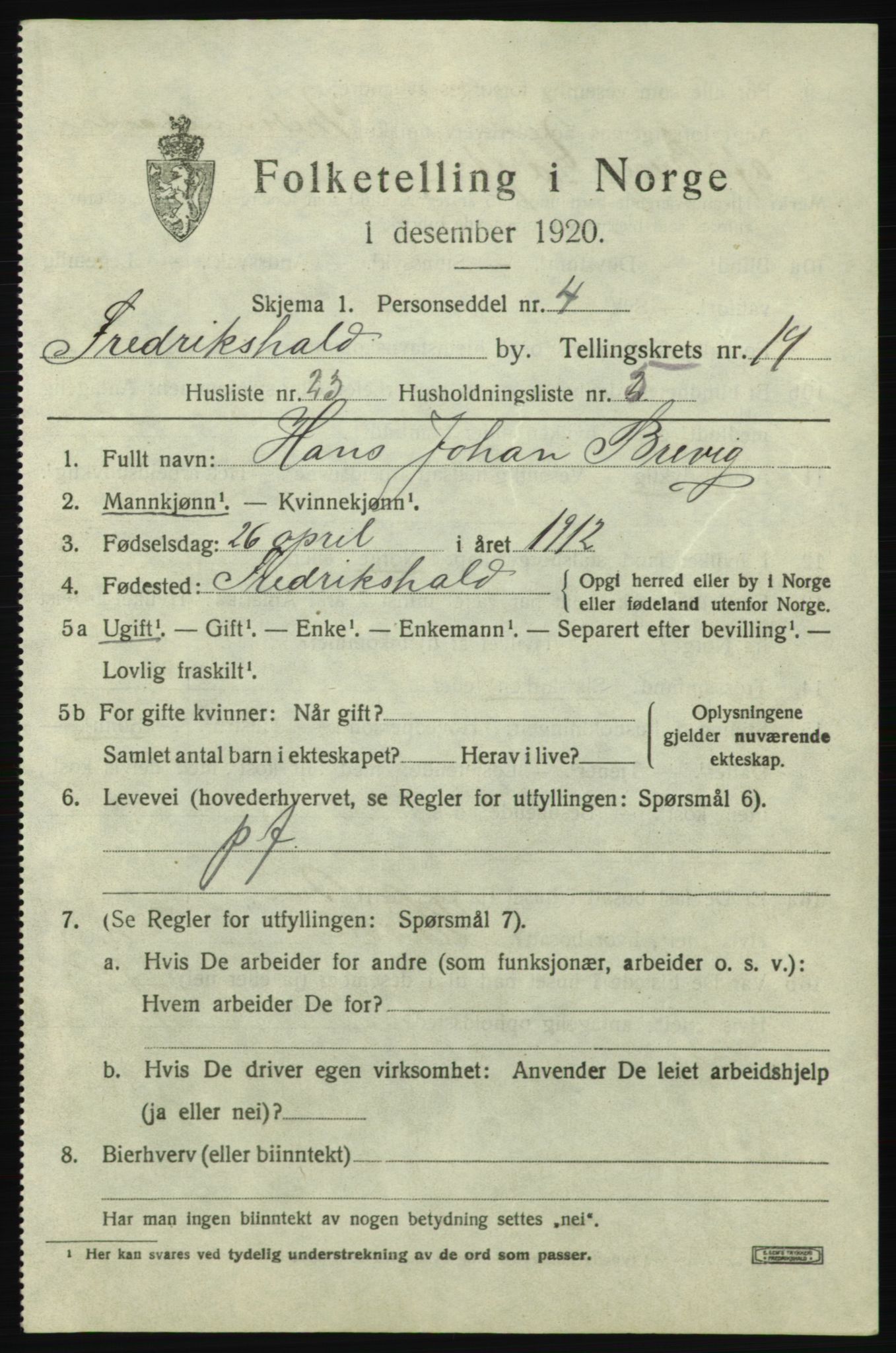SAO, 1920 census for Fredrikshald, 1920, p. 28788