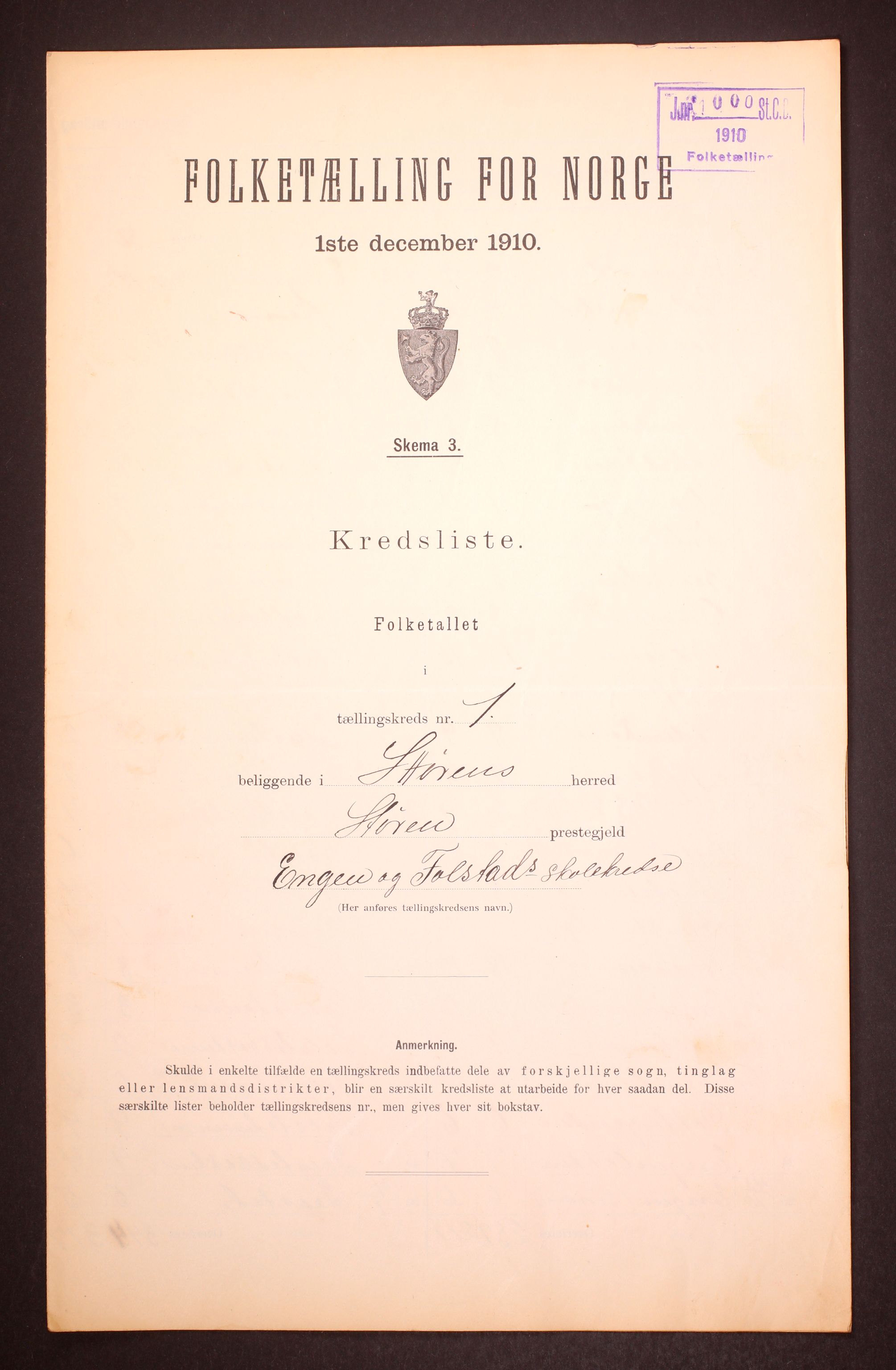 RA, 1910 census for Støren, 1910, p. 3