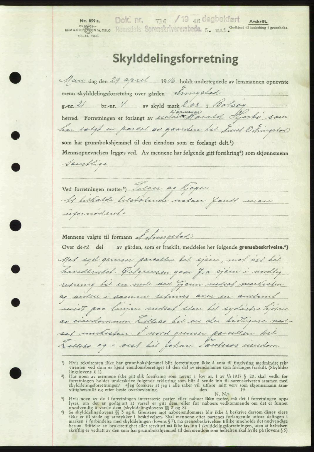 Romsdal sorenskriveri, SAT/A-4149/1/2/2C: Mortgage book no. A19, 1946-1946, Diary no: : 716/1946