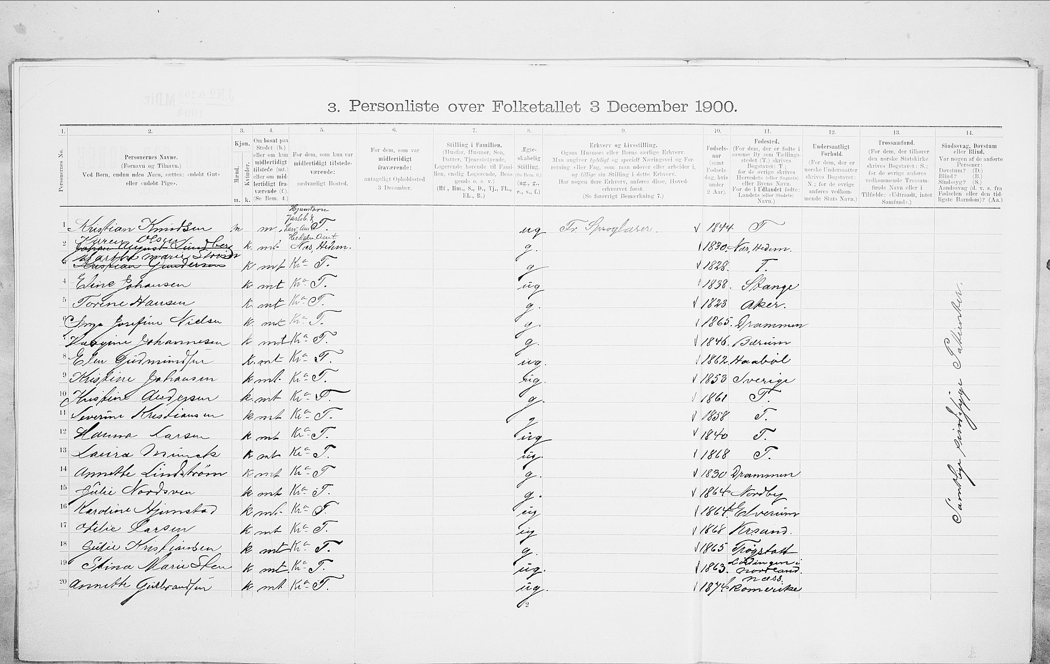 SAO, 1900 census for Kristiania, 1900, p. 92443