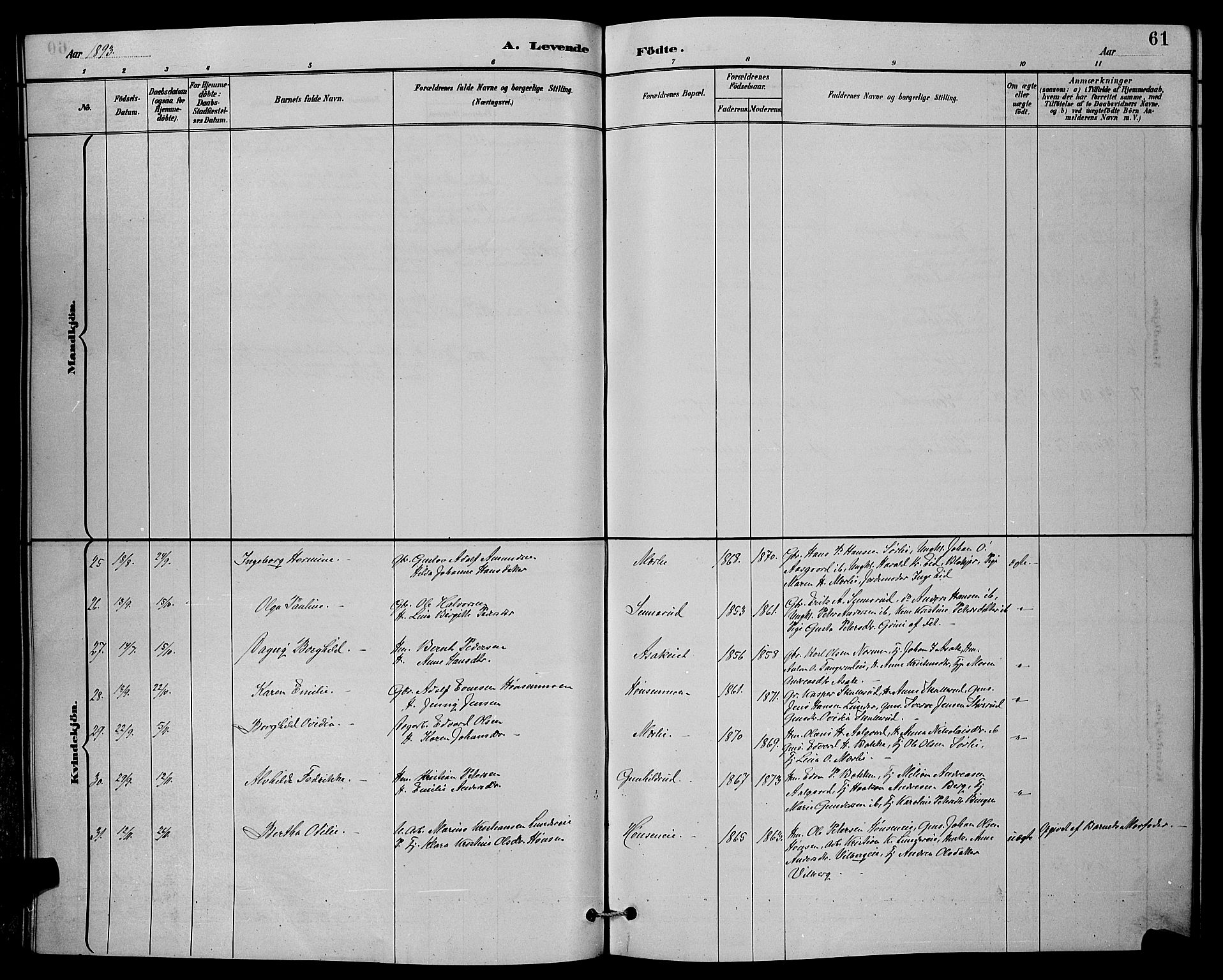 Sørum prestekontor Kirkebøker, SAO/A-10303/G/Ga/L0005: Parish register (copy) no. I 5.1, 1886-1894, p. 61