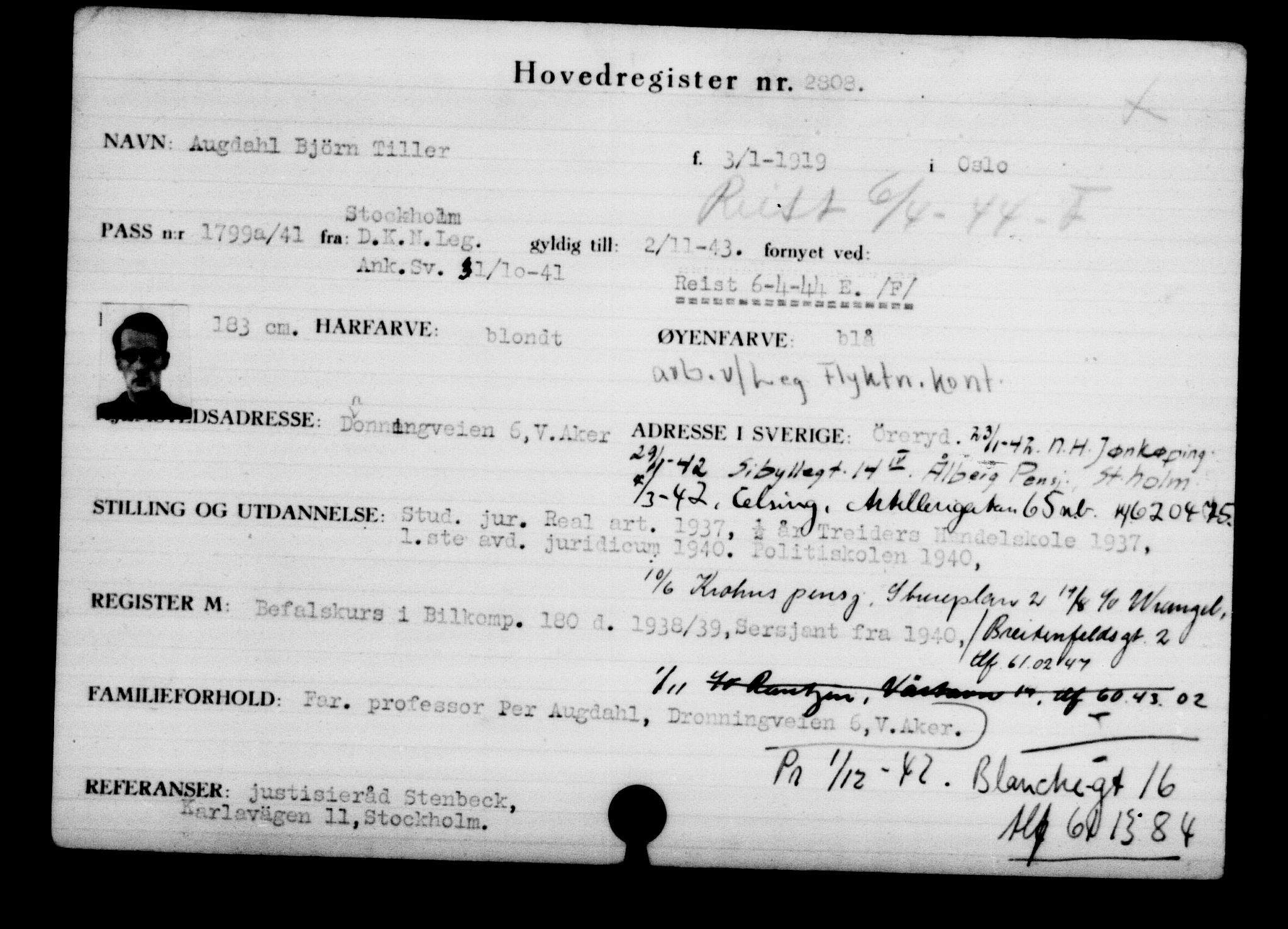 Utenriksstasjonene, Legasjonen i Stockholm, Flyktningkontoret, AV/RA-S-6753/V/Va/L0003: Kjesäterkartoteket, flyktninger med registreringsnr. 2001-3495, 1940-1945, p. 1202