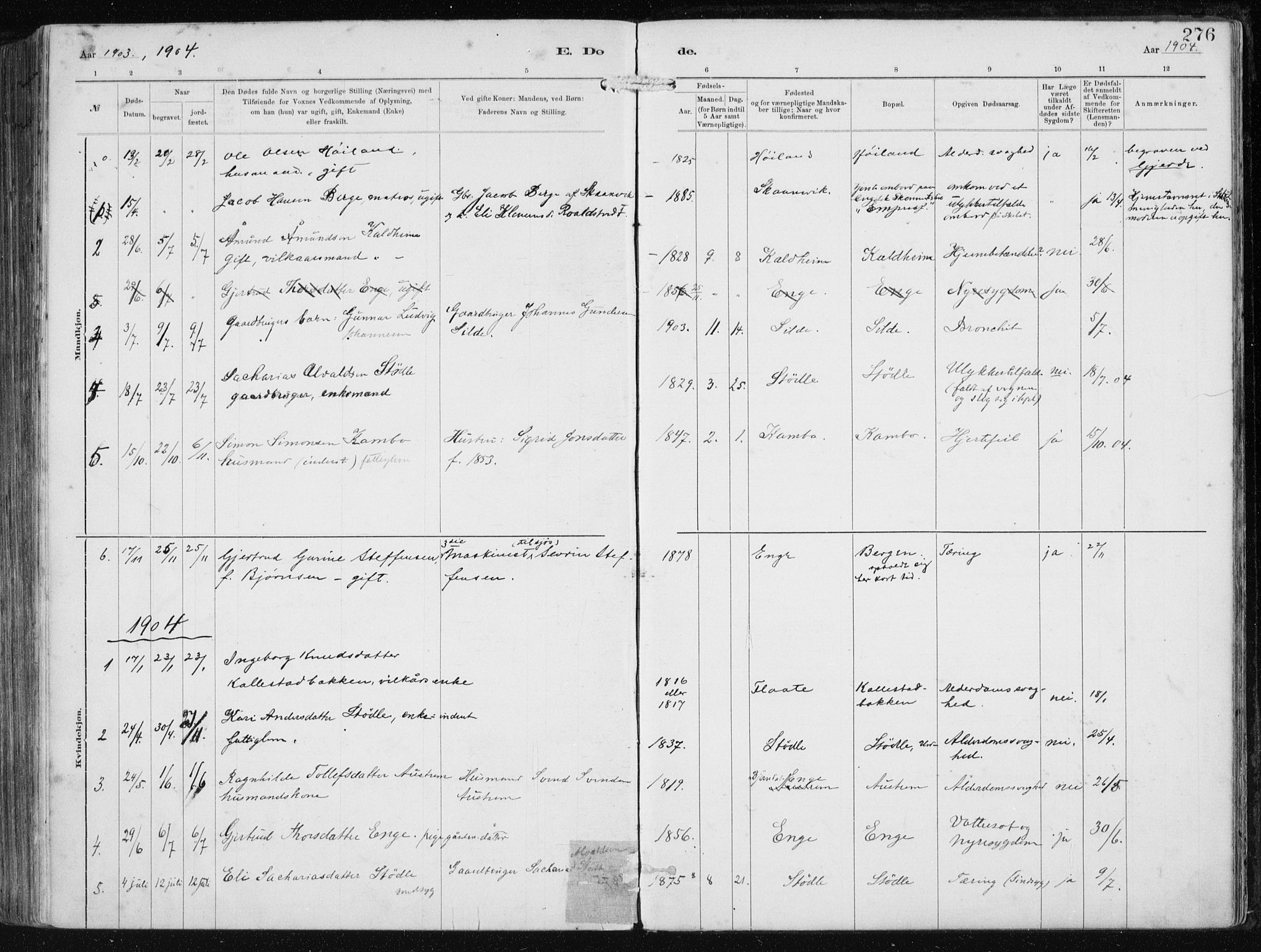 Etne sokneprestembete, SAB/A-75001/H/Haa: Parish register (official) no. B  1, 1879-1919, p. 276