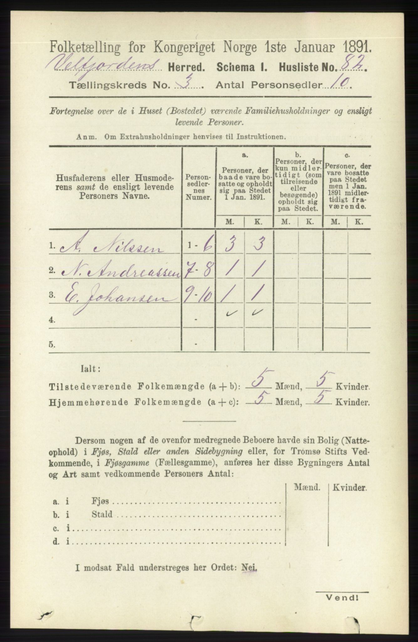 RA, 1891 census for 1813 Velfjord, 1891, p. 1022