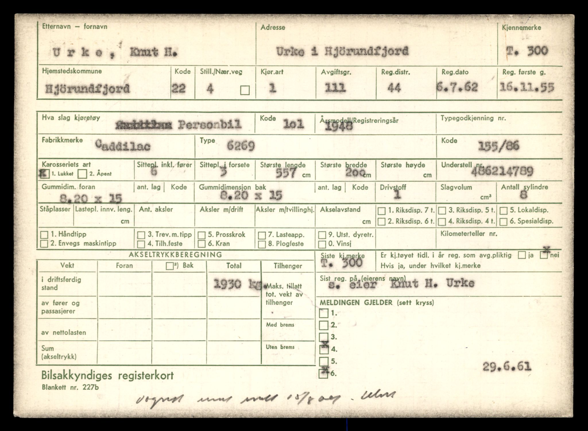 Møre og Romsdal vegkontor - Ålesund trafikkstasjon, SAT/A-4099/F/Fe/L0003: Registreringskort for kjøretøy T 232 - T 340, 1927-1998, p. 1907