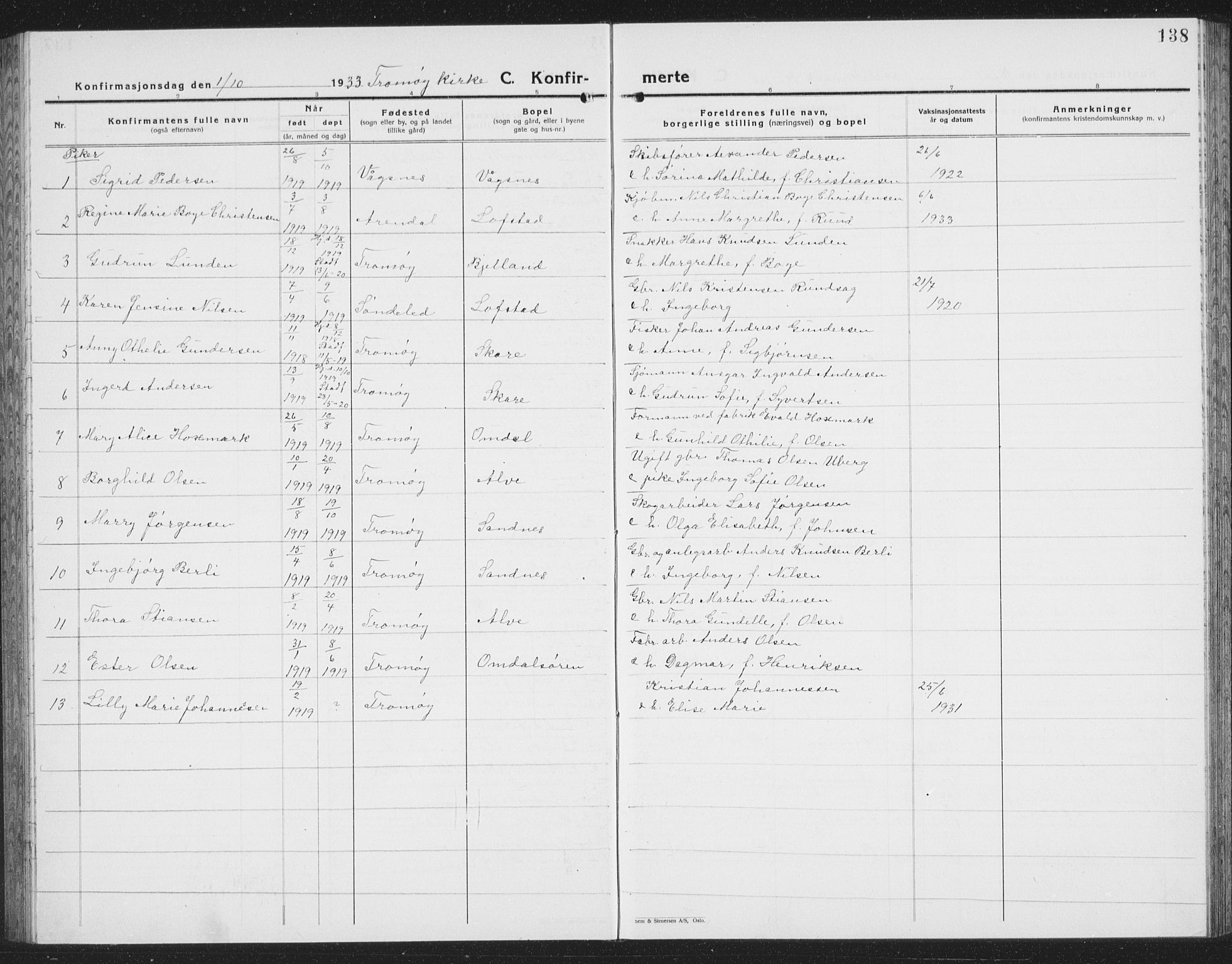 Tromøy sokneprestkontor, SAK/1111-0041/F/Fb/L0008: Parish register (copy) no. B 8, 1925-1938, p. 138