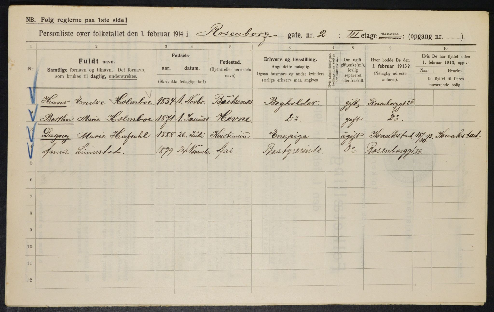 OBA, Municipal Census 1914 for Kristiania, 1914, p. 83307